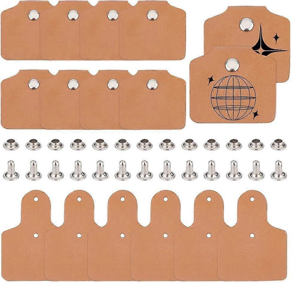 16 Sets Genuine Leather Key Fob Kits Leather Key Fobs Blanks with Rivets 2x1.5 Inch Rectangle Key Fobs Labels Leather Blank Labels for Laser Engraving