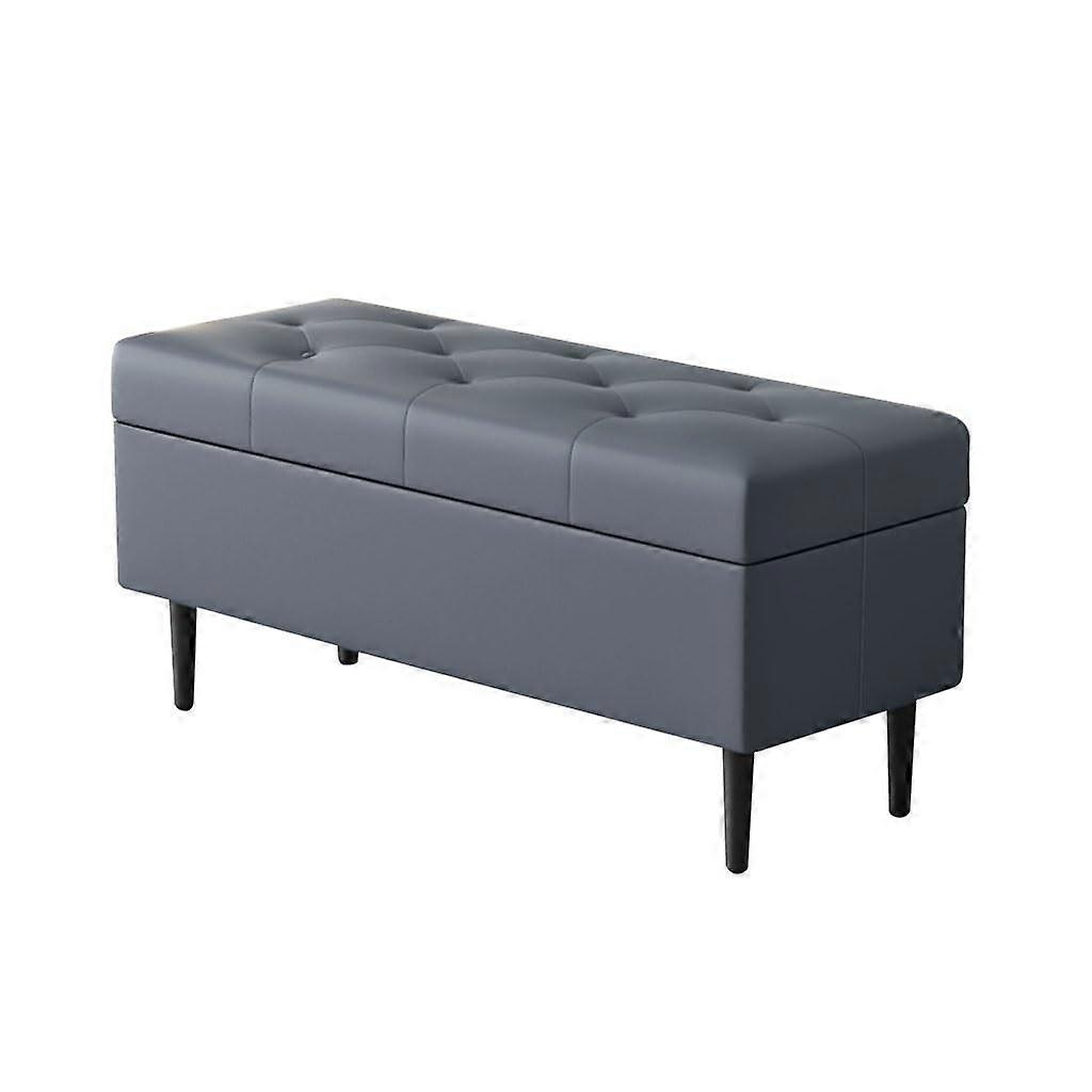 Ottoman Bench with Thick Cushion and Hidden Storage, Tufted Upholstered Entryway Footstool, Dark Blue 100cm