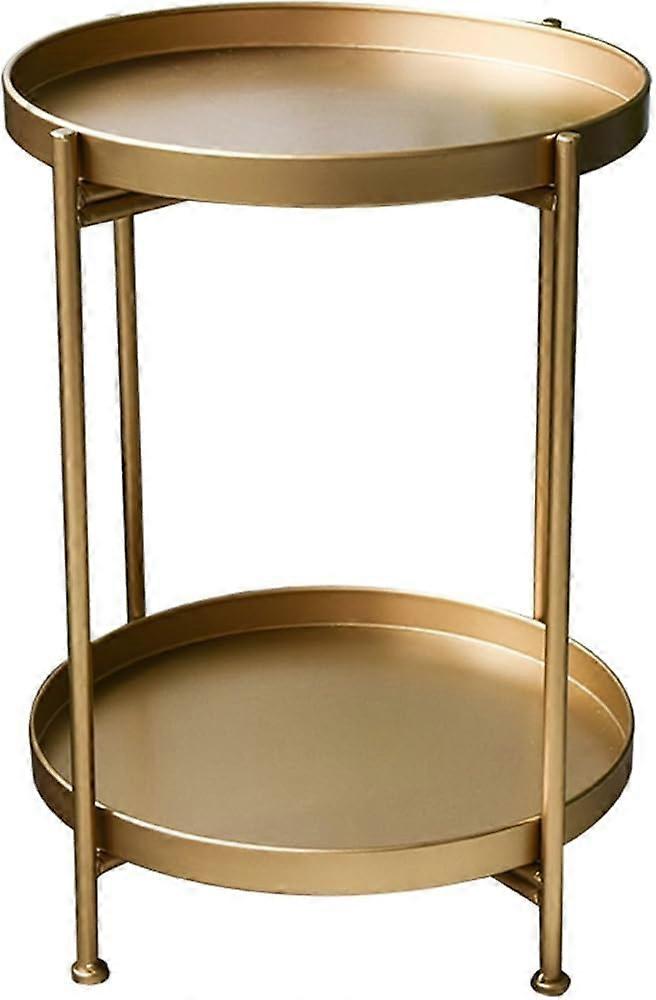 Round Side Table with DoubleLayer Removable Tray, Foldable Design for Sofa and Coffee Use