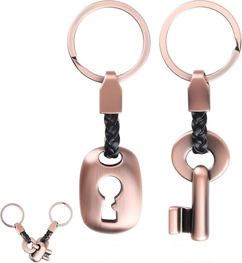 Couple Keychain Set with Leather Lock and Key Charms, Romantic Matching Gift for Couples