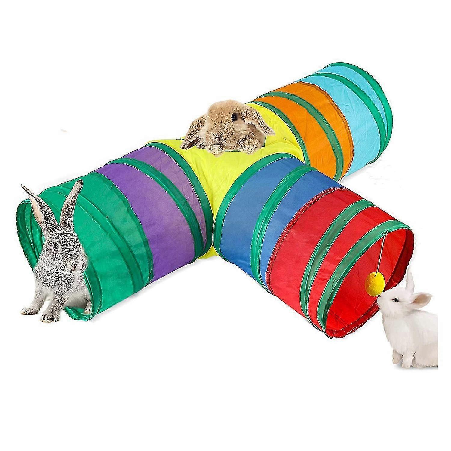 Bunny Tunnels & Tubes Collapsible 3 Way Bunny Hideout Small Animal Activity Tunnel Toys for Dwarf Rabbits Bunny Kitty