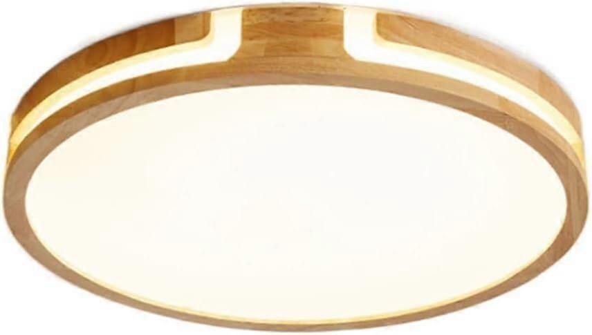 Modern LED Flush Mount Ceiling Light, 50CM Wood and Acrylic Round Lamp, 3Color Dimmable