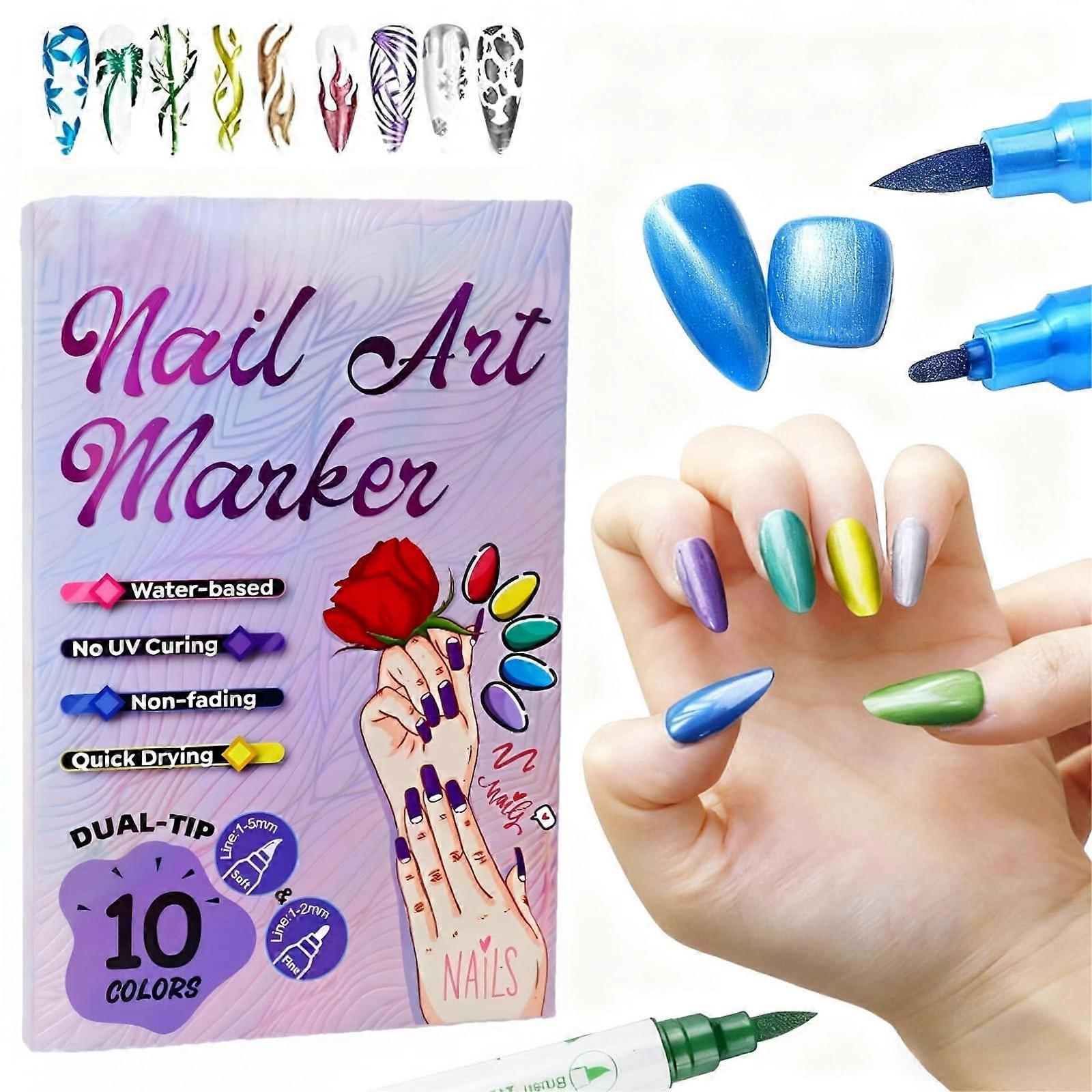 Nail Art Pens Set 10 Colors DualEnded Metallic Acrylic QuickDry Precision Tips for 3D Designs