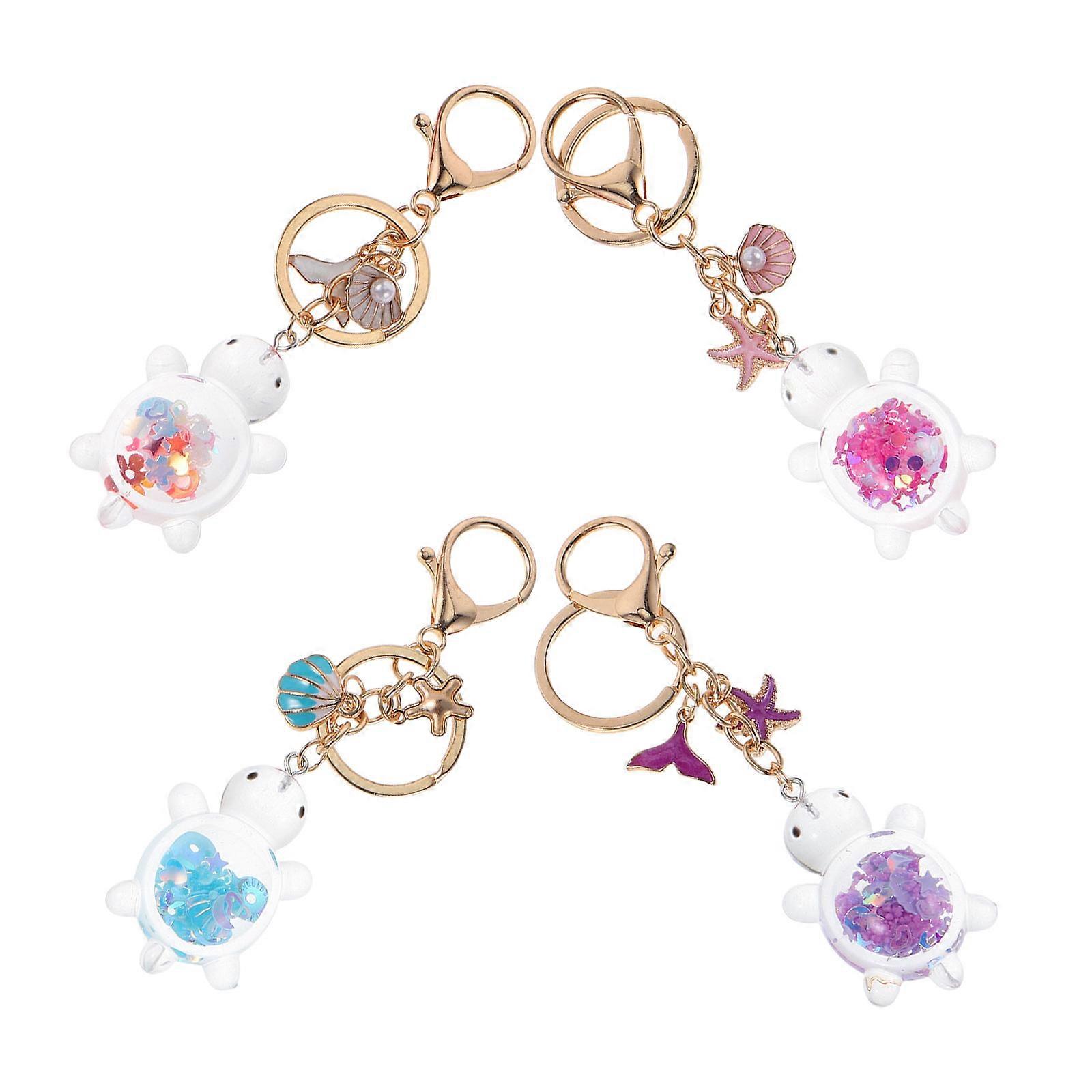 Glow Turtle Keychain with Sequin Design for Decoration Use 4Pcs Set