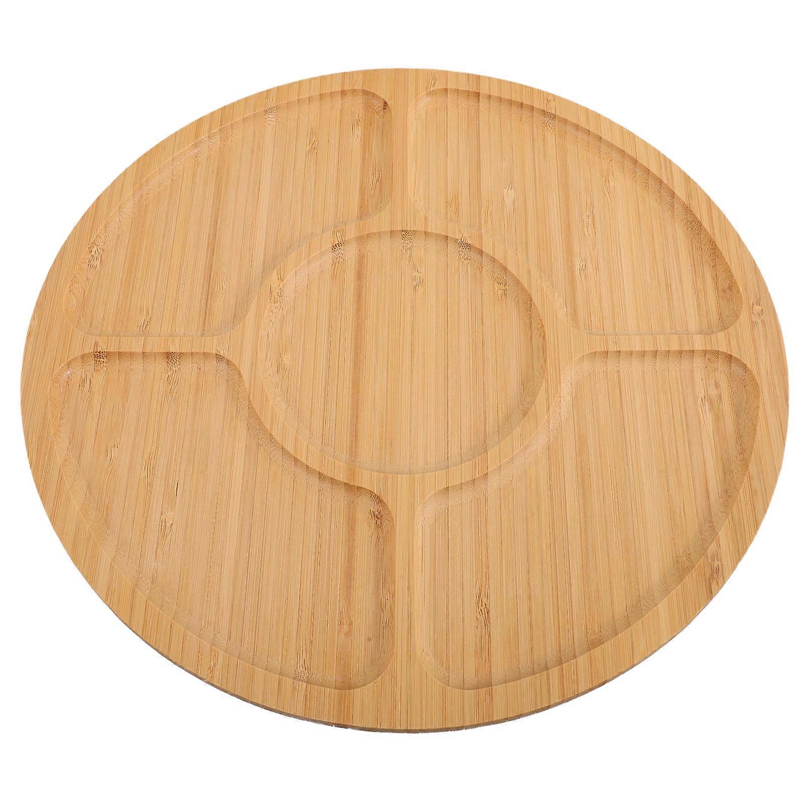 Wood Round Serving Tray for Snacks with Divided Sections