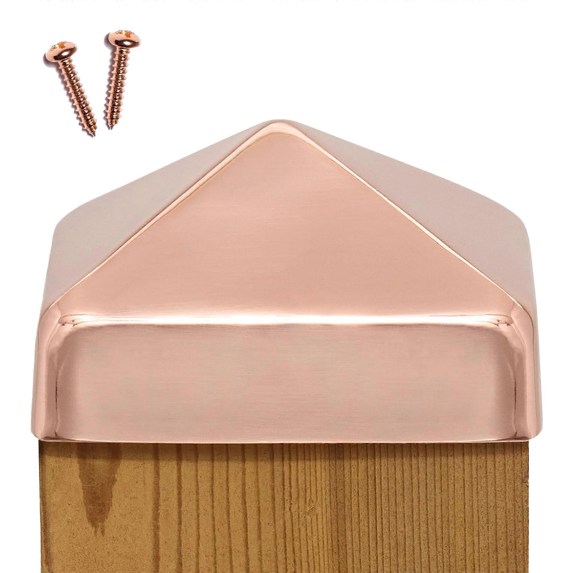 Solid Copper 4x4 Pyramid Post Cap with Extended Lip for Wooden Fence and Deck Posts