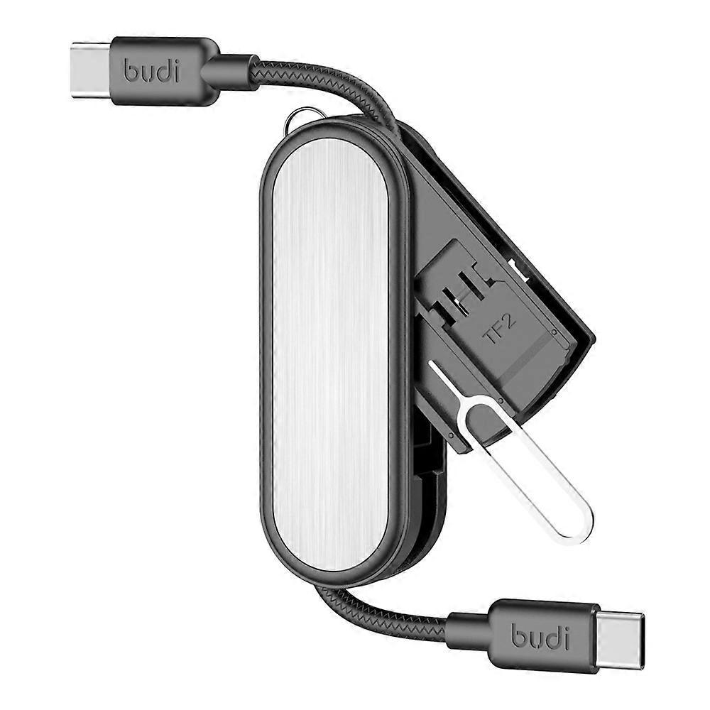 BUDI CP586TTB Multi-Function USB-C to USB-C Data Cable Kit, Portable Travel Charging Cable Set with SIM / TF Card Slots, Tool Ejec
