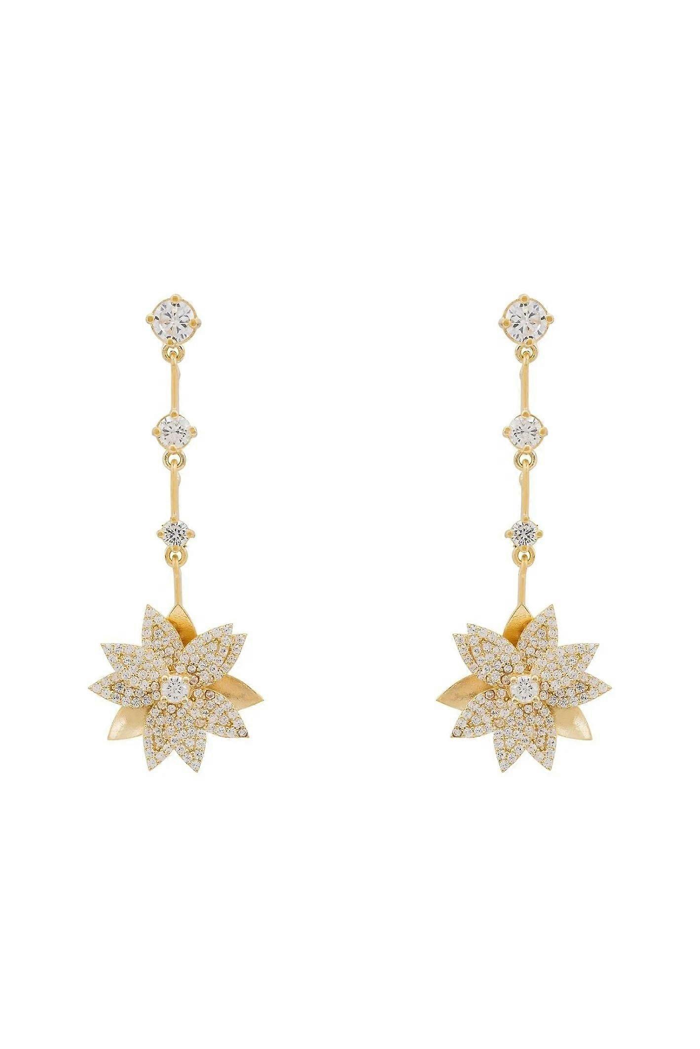 Latelita Dahlia Drop Earrings, 925 Sterling Silver with Gold Dip and Graduated Zircon Stones, 5cm x 1.5cm, Gold