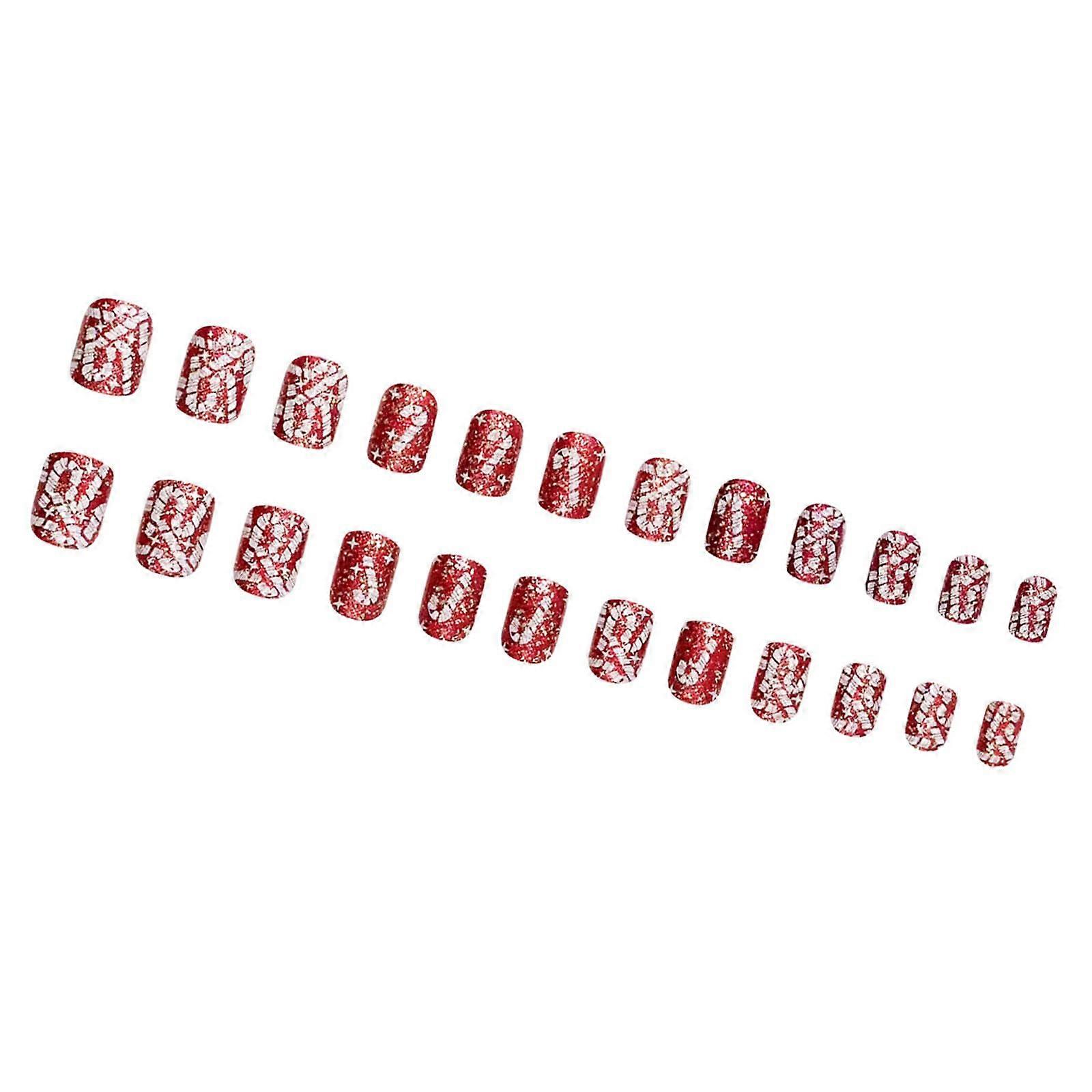 Christmas Press On Nails Set 24pcs Short Square False Nails with Festive Candy Cane Glitter Design