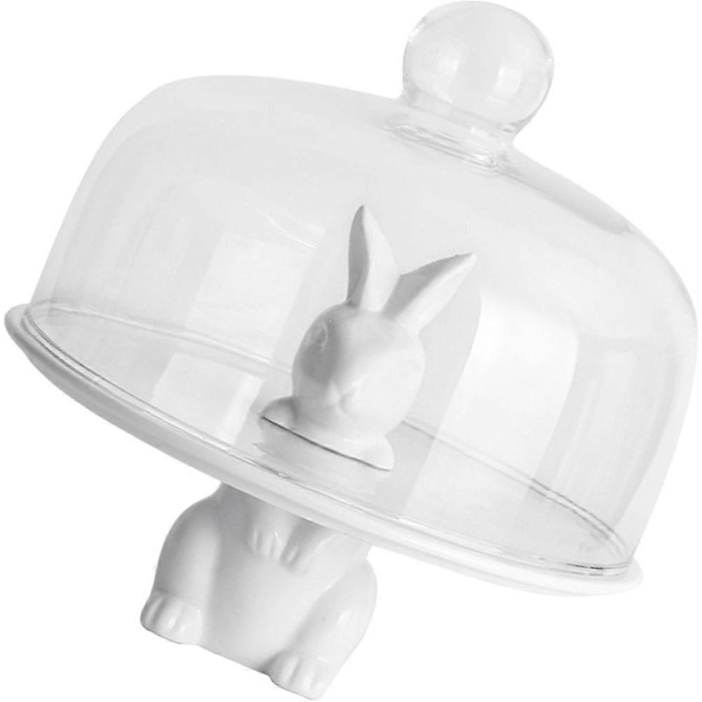 Rabbit Cake Tray Ceramic Dessert Plate with Dome for Storage 1Set