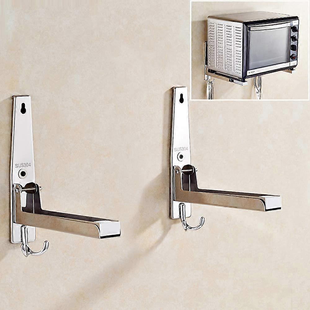 Microwave Oven Wall Mount Foldable Adjustable Stainless Steel Rack with Hooks Space Saving Design