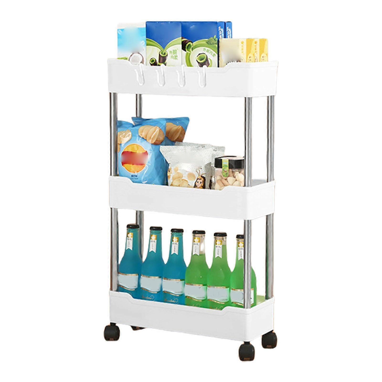 Rolling Storage Cart 3Tier Narrow Shelf SpaceSaving Organizer for Bathroom Kitchen White