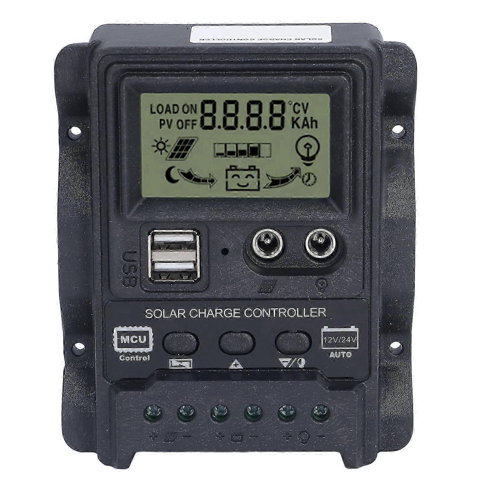 2026 Dual USB Solar Charge Controller ABS LCD Display PWM Charging Controllers Light Control 12V24V