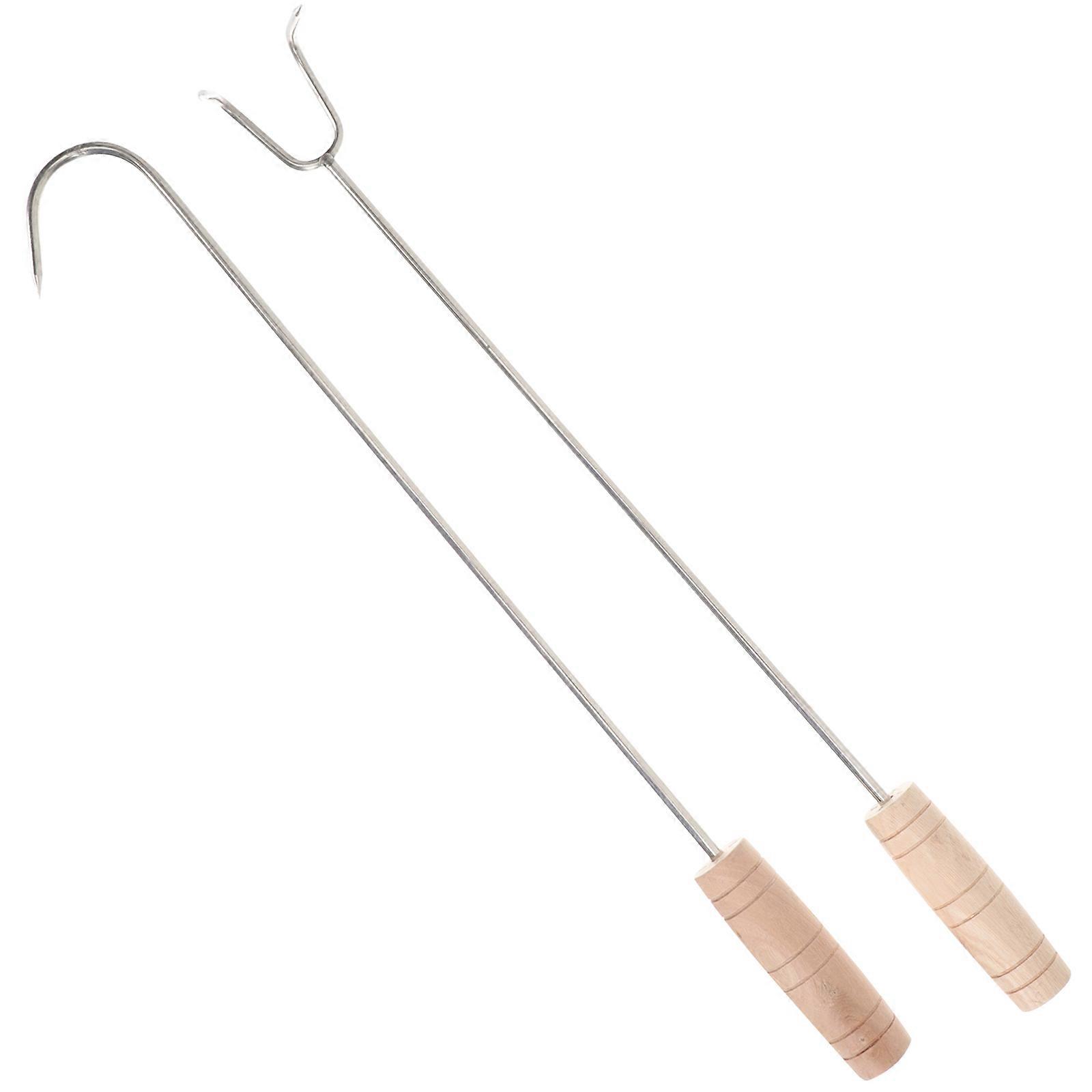 Daily Use Pork Hook Wooden Handle for 2Pcs Multi-Function Meat Hook