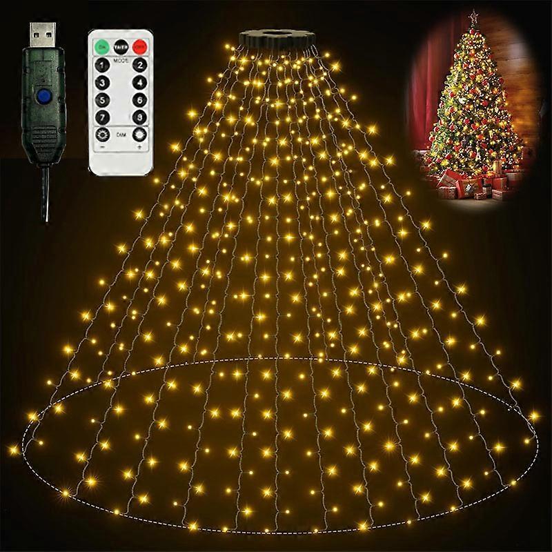 LED Ring Tree Top Light Christmas Tree Light Waterfall Hanging Tree Light String Decor 8 Lights Modes Remote Control with Timer