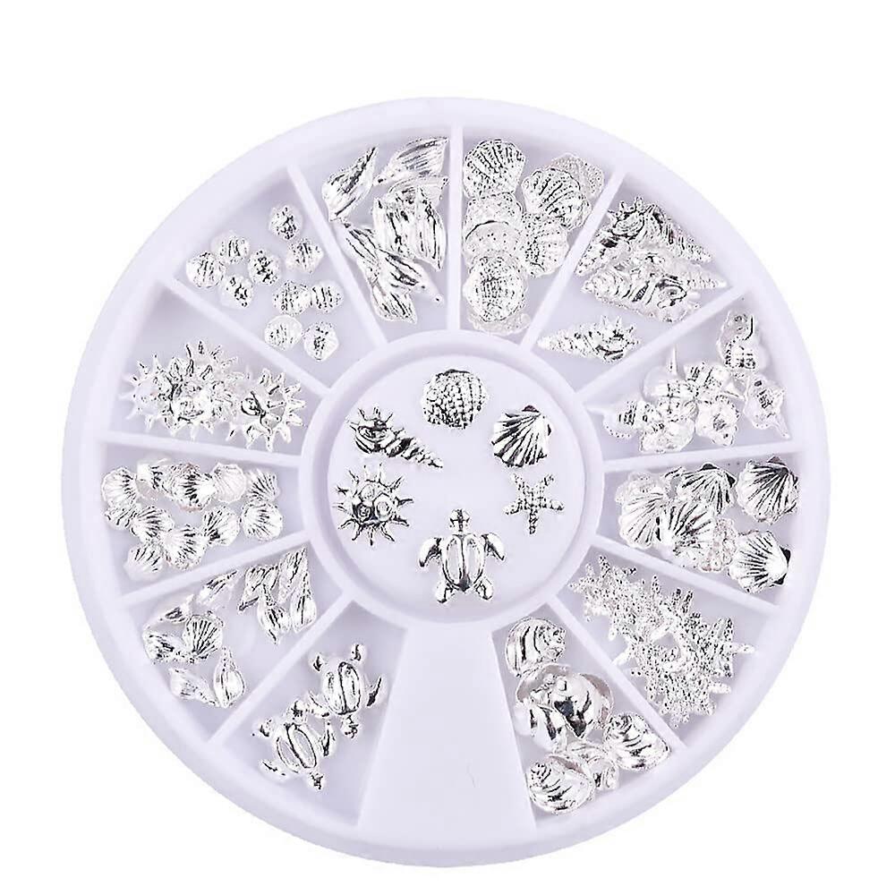 120 Pcs Ocean Theme Nail Art Decorations Silver Shell and Conch Charms DIY Manicure Kit