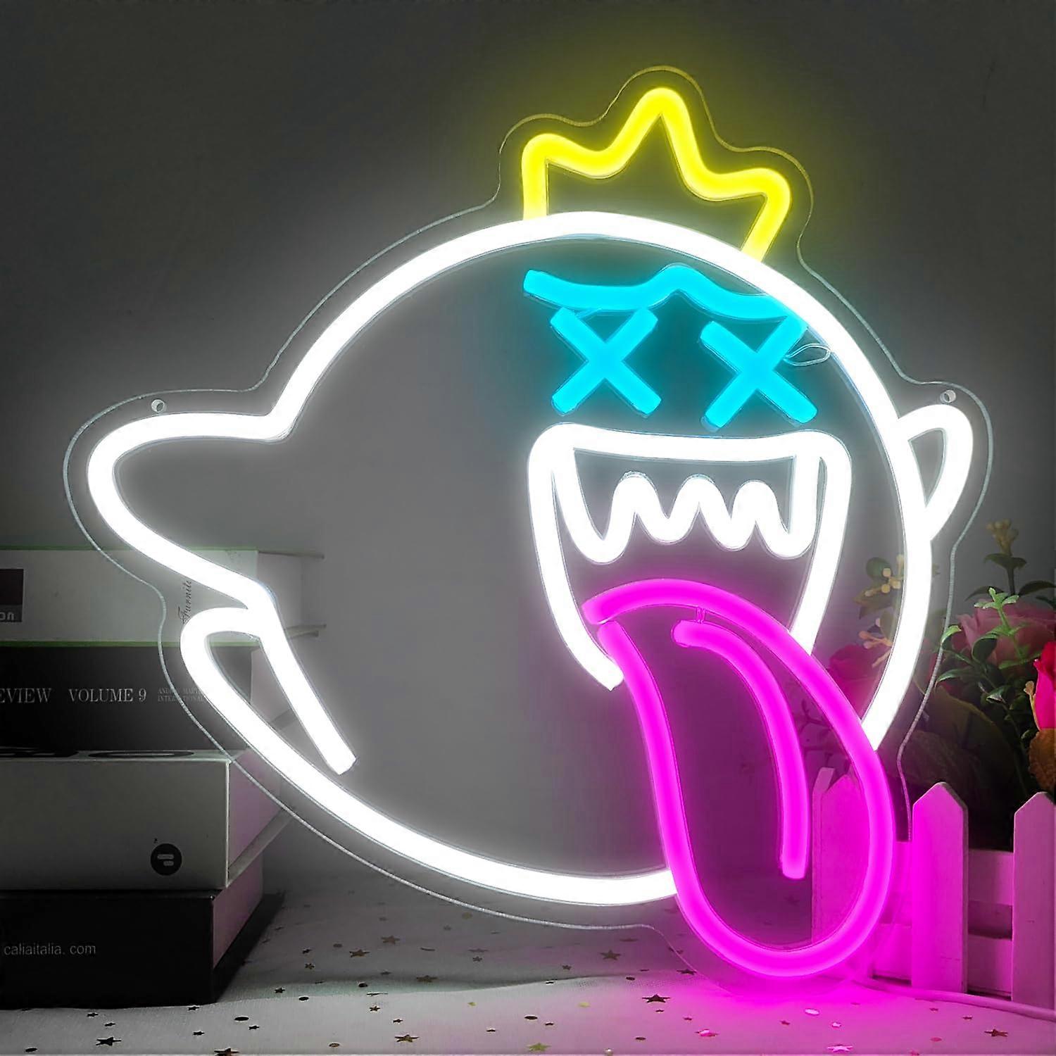 Ghost Neon Sign with Dimmable Switch, Rainbow Lighting Gaming LED Neon Light for Room Decor