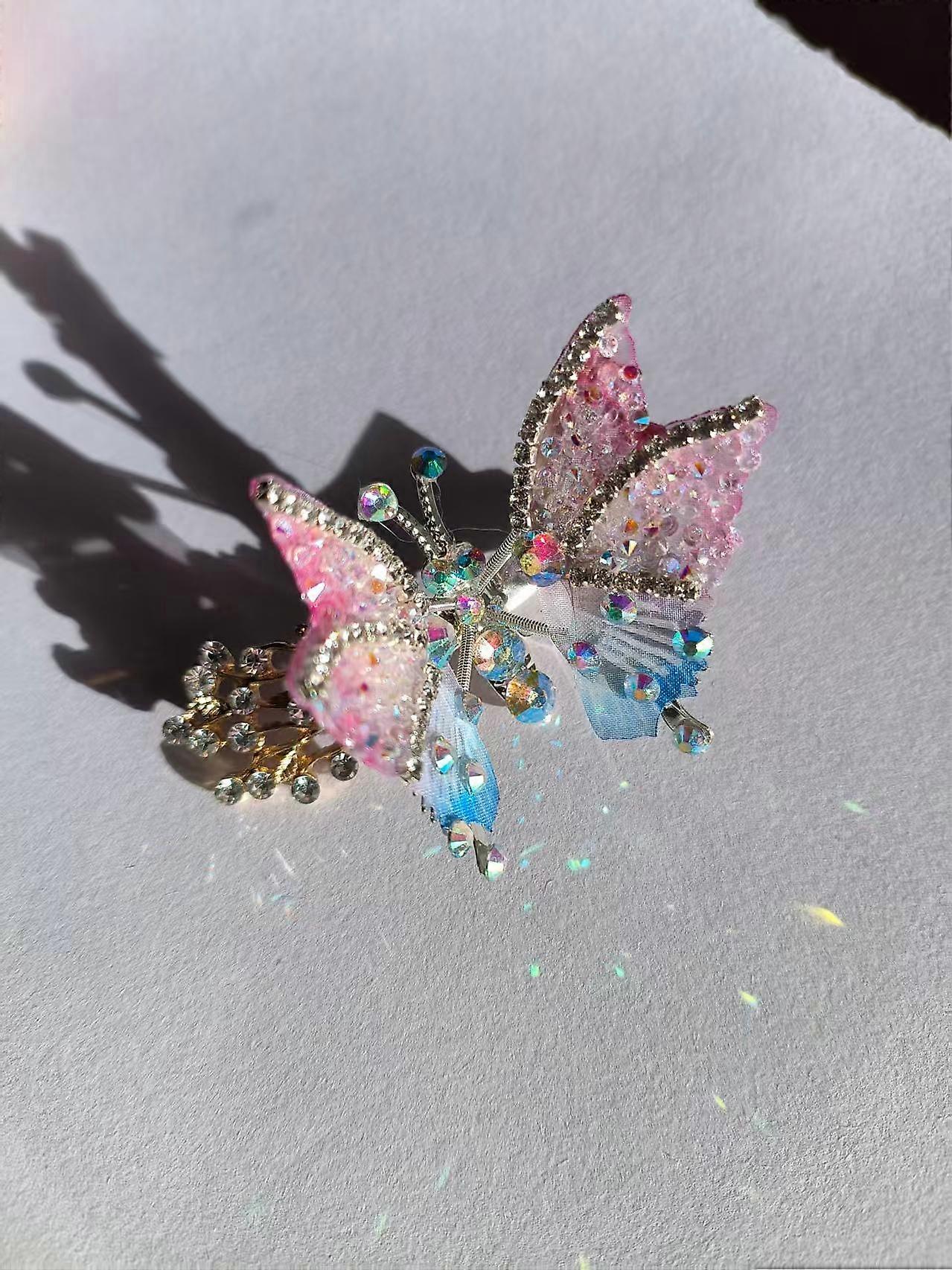 2 pcs dynamic flashing pink gradient color hair clips