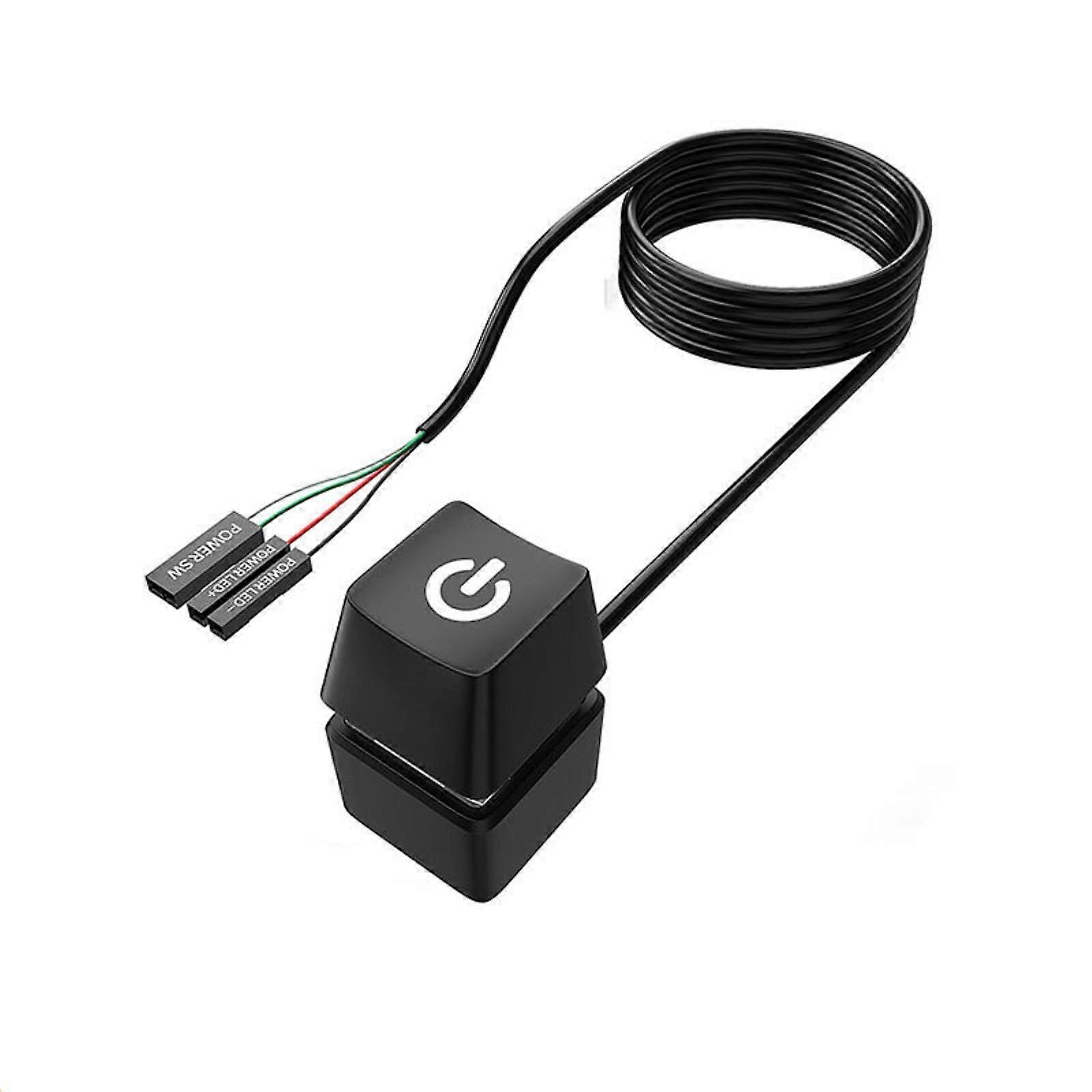 PC Power Button Extension with LED, External Desktop Power Switch 1.65M Cable for Easy Mount