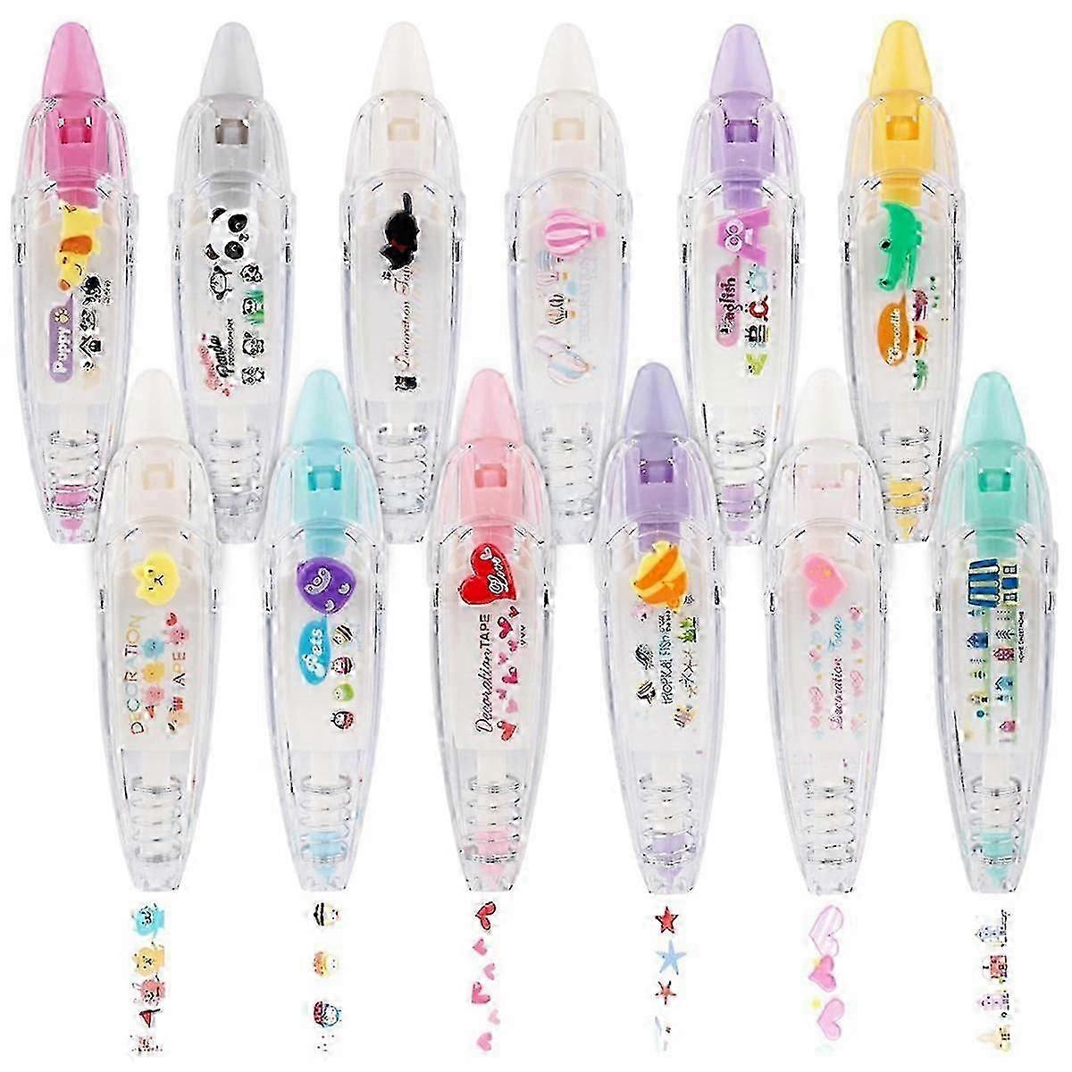 12Pcs Decor Tape Pen, Type Decorative Pen Correction Tape Pen
