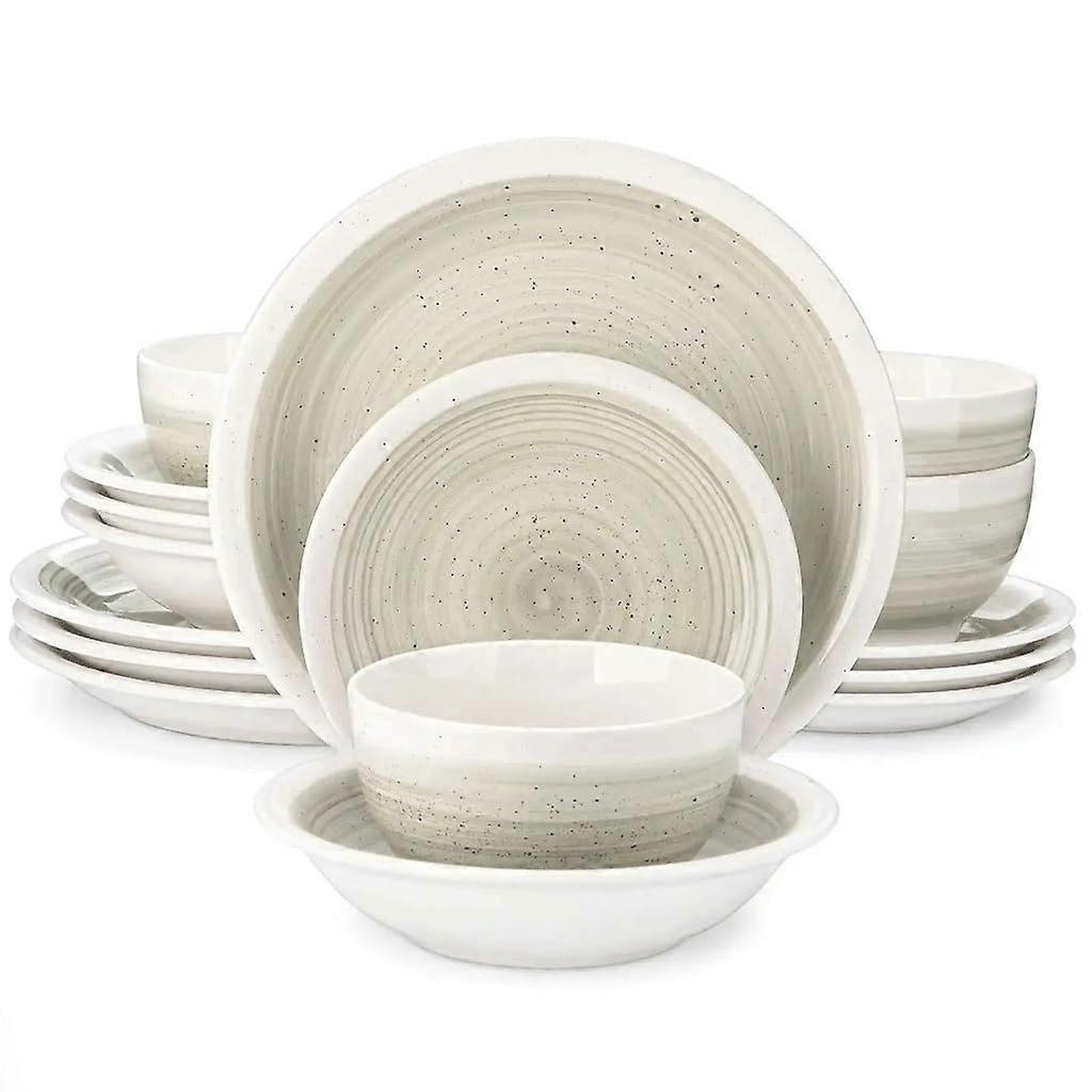 16 Piece Ceramic Dinnerware Set for 4, Durable Stackable Plates and Bowls for Everyday and Special Meals