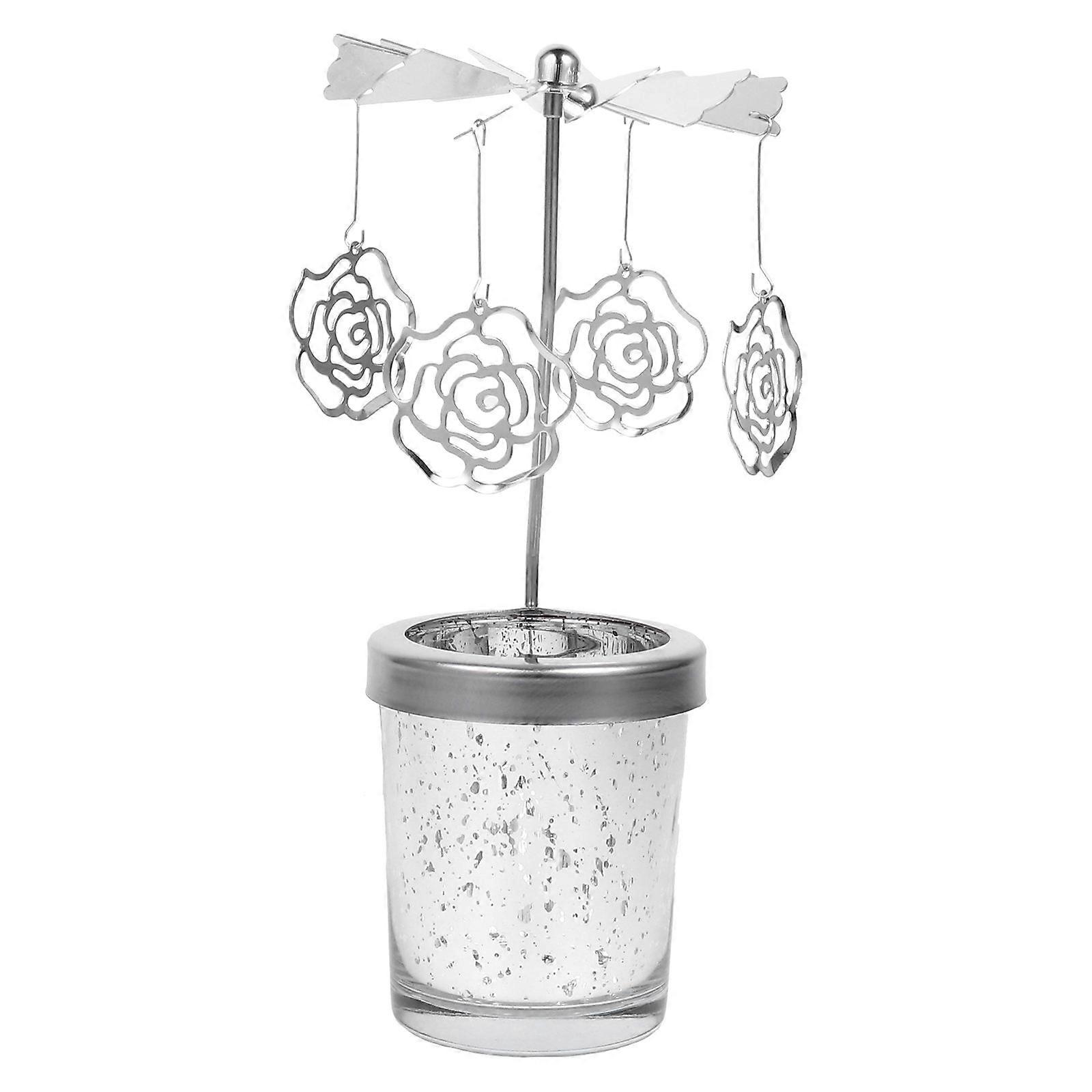 1pc Metal Rotating Candlestick Carousel Candle Holder Desk Decor