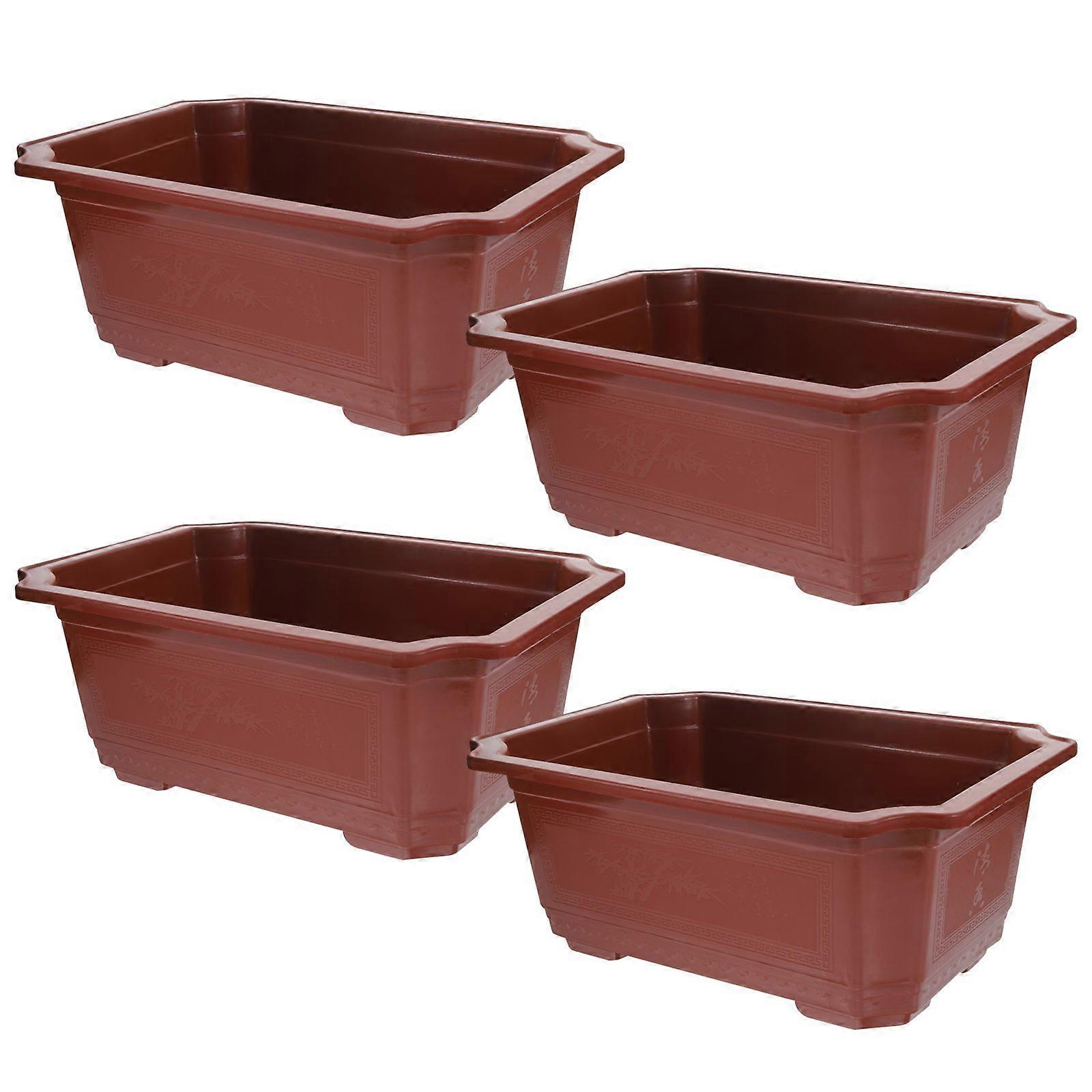 4pcs Classical Bonsai Pots Garden Use Flower Boxes Rectangular Cultivation Pots for Outdoor