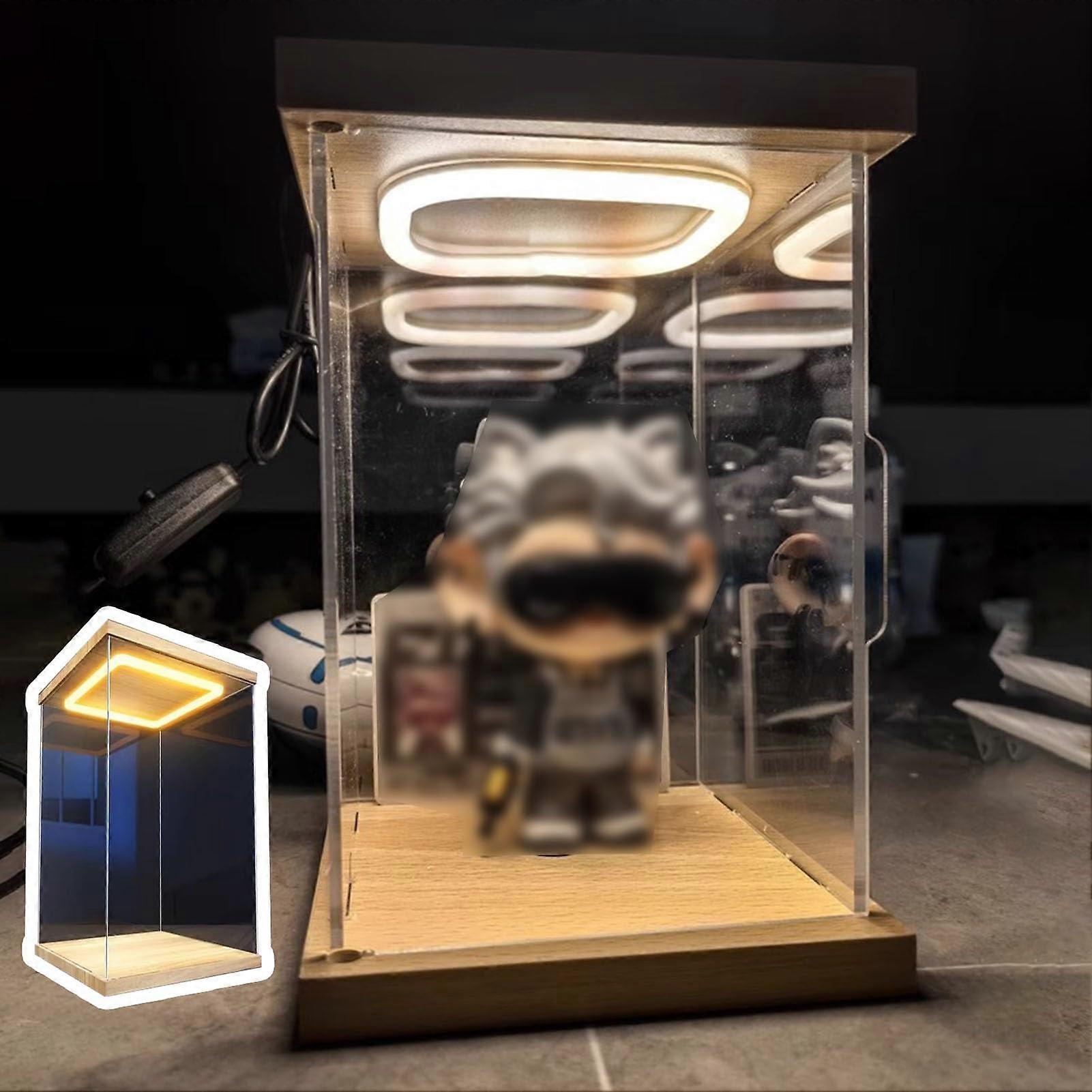 Clear Acrylic Display Case with LED Light, Dustproof UV Protection Stackable 15x15x30 cm