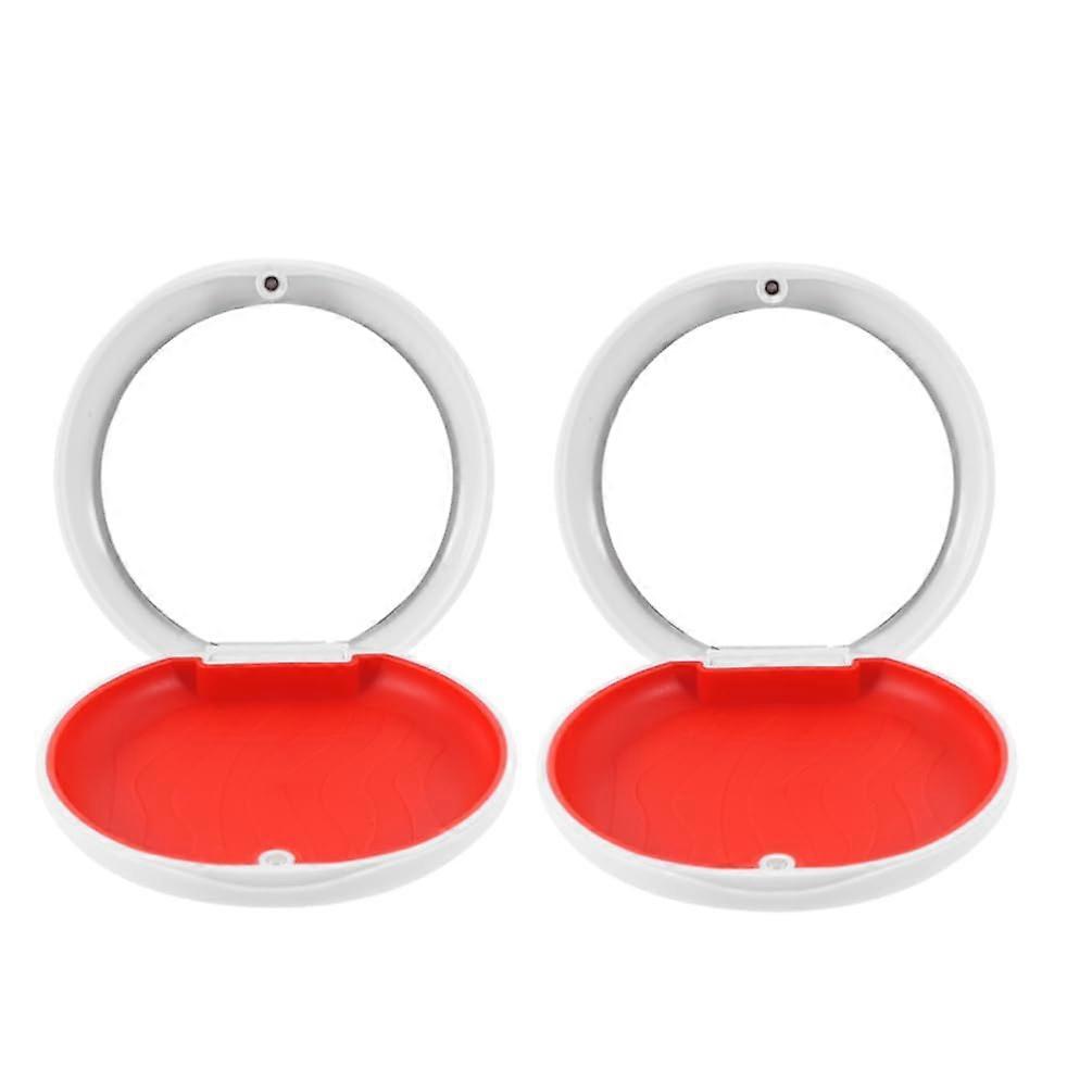 Retainer Case with Mirror, Compact Denture Storage Box for Travel, Slim Braces Holder 2PCS
