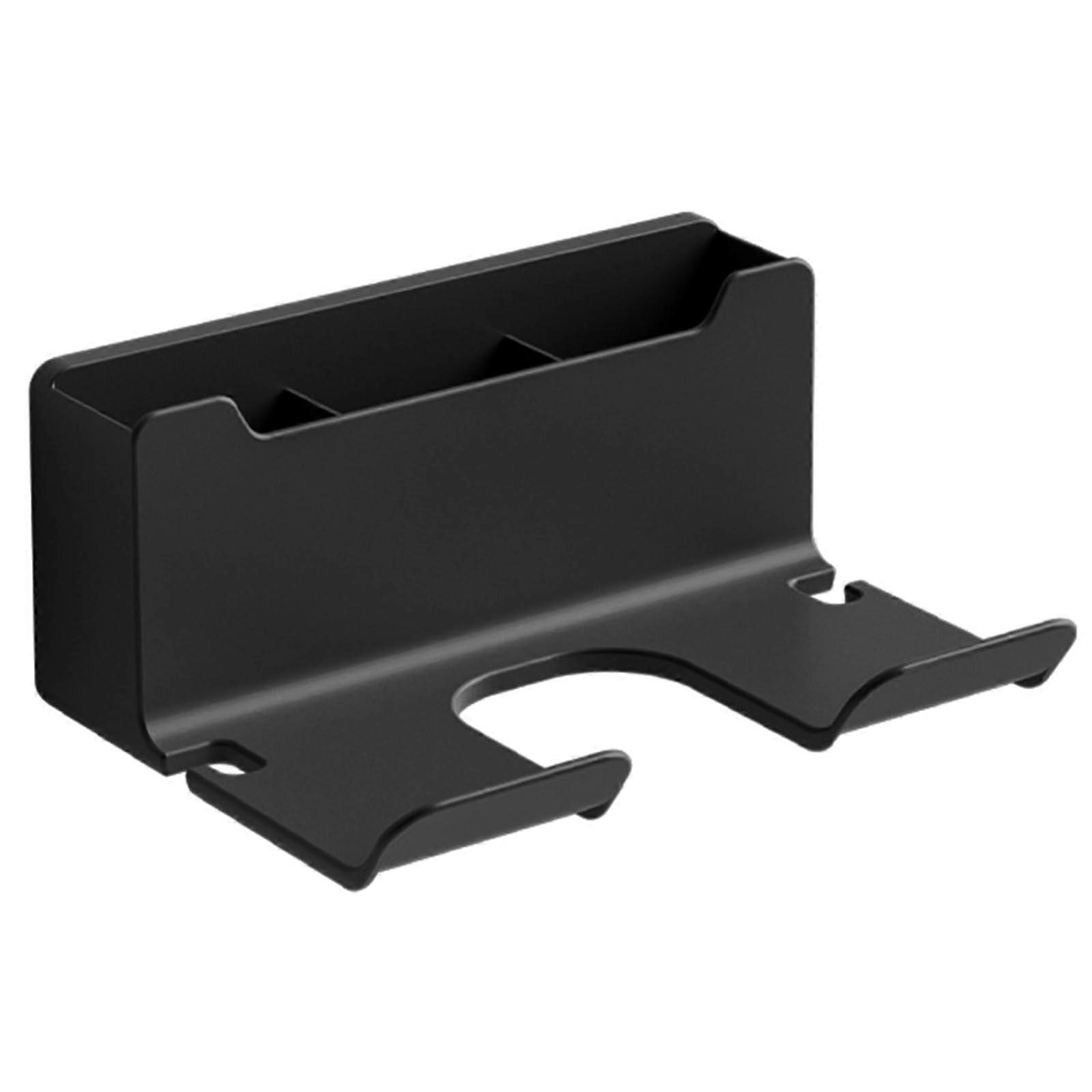 Black Wall Mounted Hair Dryer Holder Rack Space Saving Multifunctional Storage Bracket