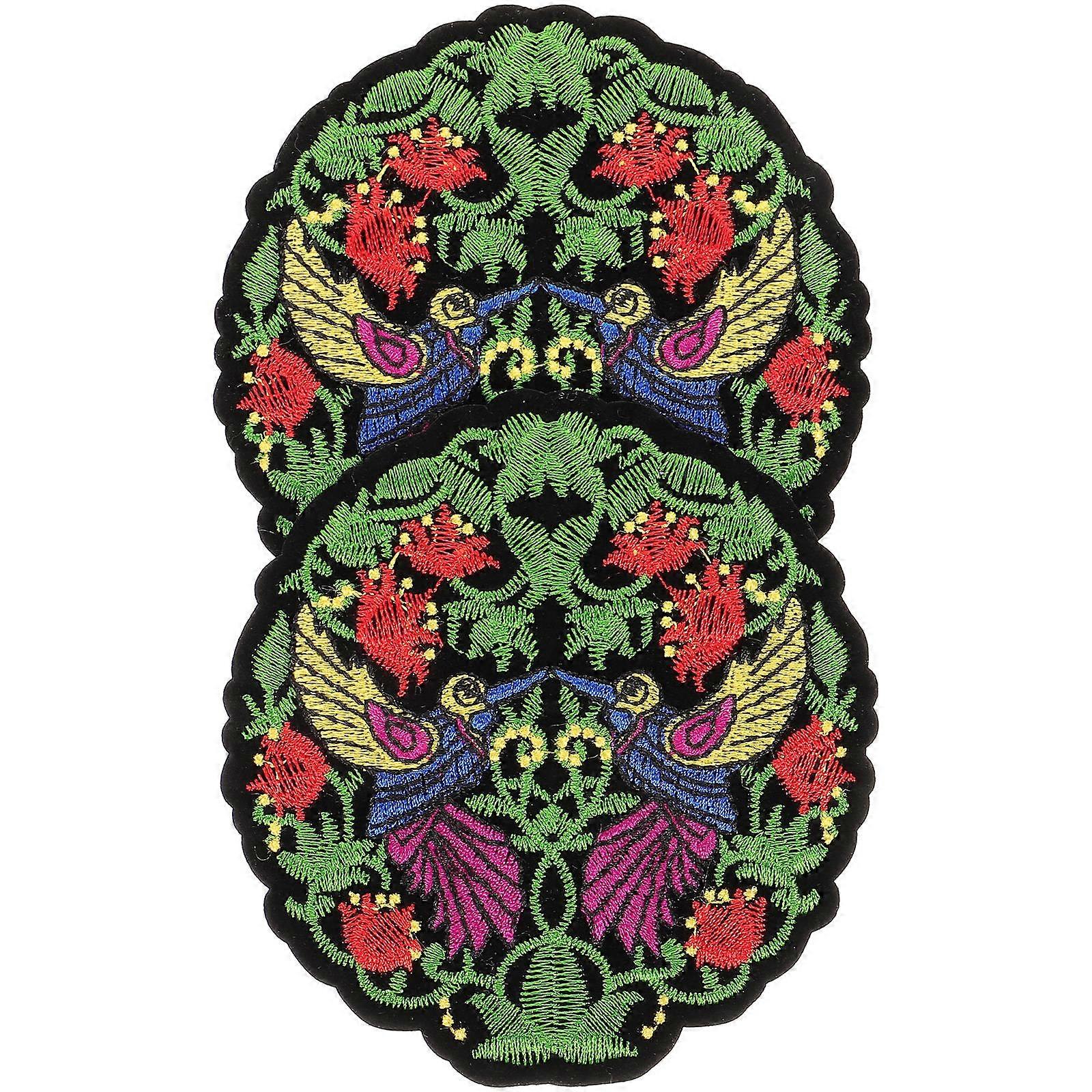 Sewing Flower Bird Patch Round Patch for Clothing Decor 2 Pieces