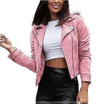 Chaqueta de motociclista de ante sintético y cuero sintético para mujer, abrigo de motociclista ajustado con cremallera y manga larga, cárdigan corto