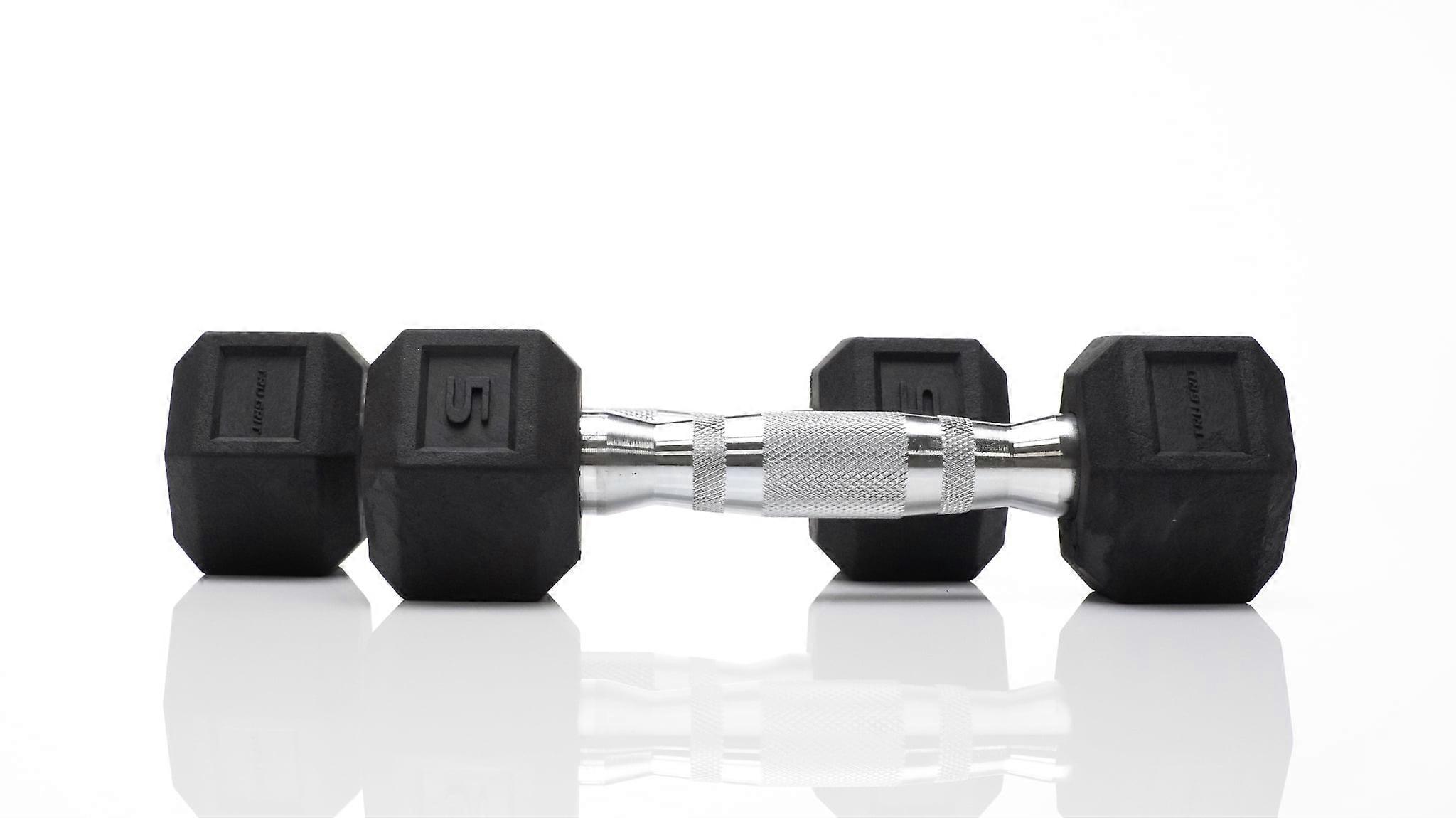 5lb Black Rubber Hex Dumbbell, Pair