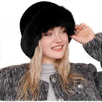 Faux Fur Trimmed Beanie Hats for Women Girls Russian Style Furry Winter Bucket