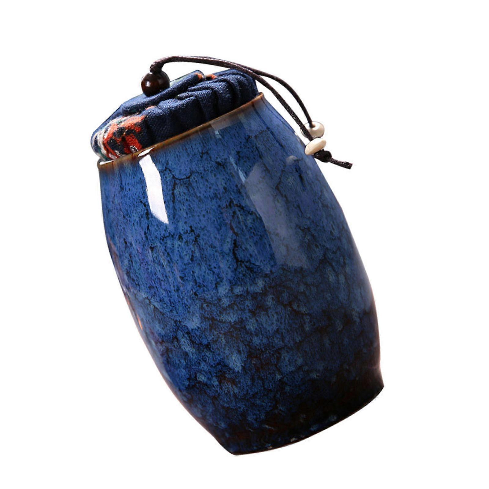 Blue Ceramic Tea Jar for Storage 2Pcs Sealed Multi-Function Tea Canister