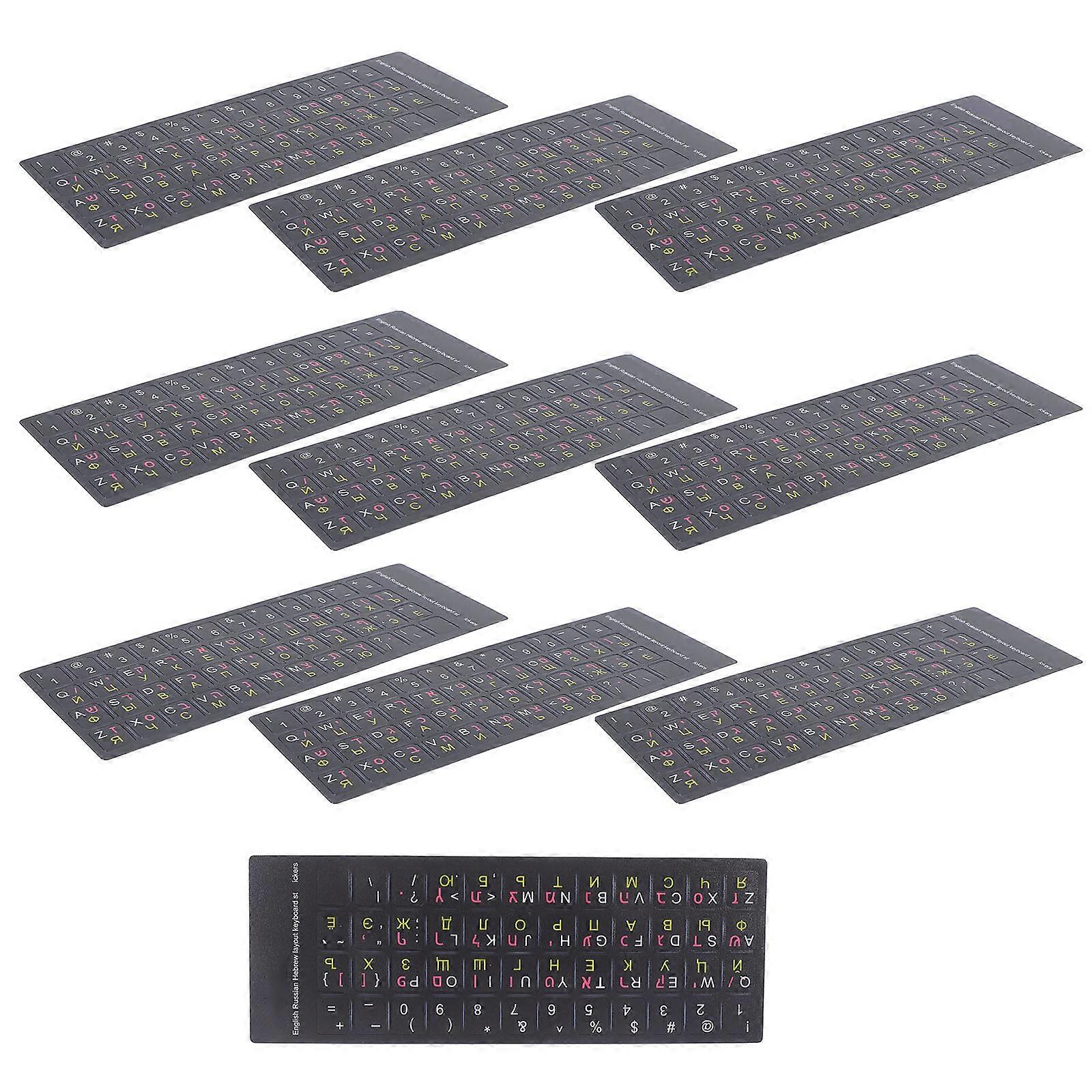 Multilanguage Keyboard Stickers Black PVC for Laptop Computer Notebook 10 Sheets