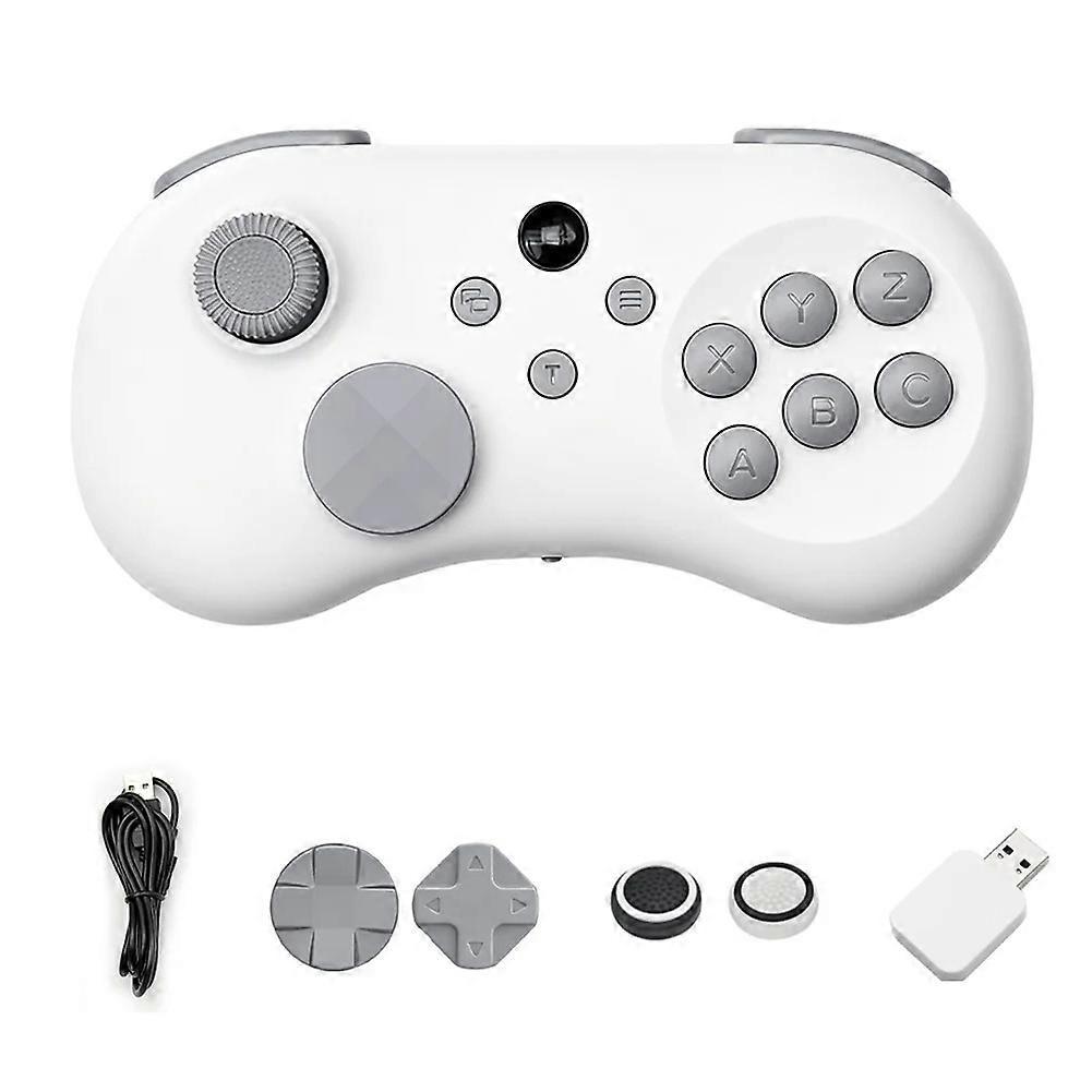 Y04 Wireless Game Controller with Receiver for Switch/PC/PS4 - Hall Effect Joystick 6-Button Layout Arcade Gamepad White