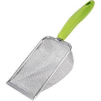 Pelle à litière pour chat Pelle à mailles en acier inoxydable Pelle à long manche Pelle profonde Pelle à litière en métal enduit antiadhésif pour bac à litière Lève-caca pour chaton (vert, 