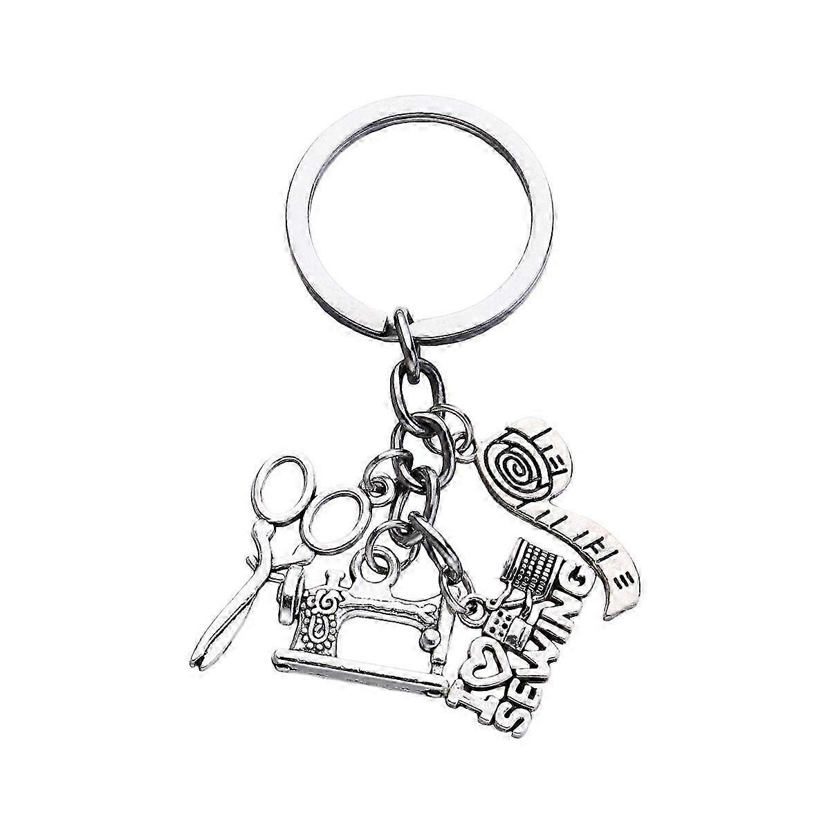 Creative Sewing Machine Keychains compatible with Hanging Keys with Scissors Ruler Design Single