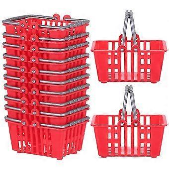 Cesta de compras em miniatura para decoração, conjunto de 12 peças, cesta de plástico vermelha.
