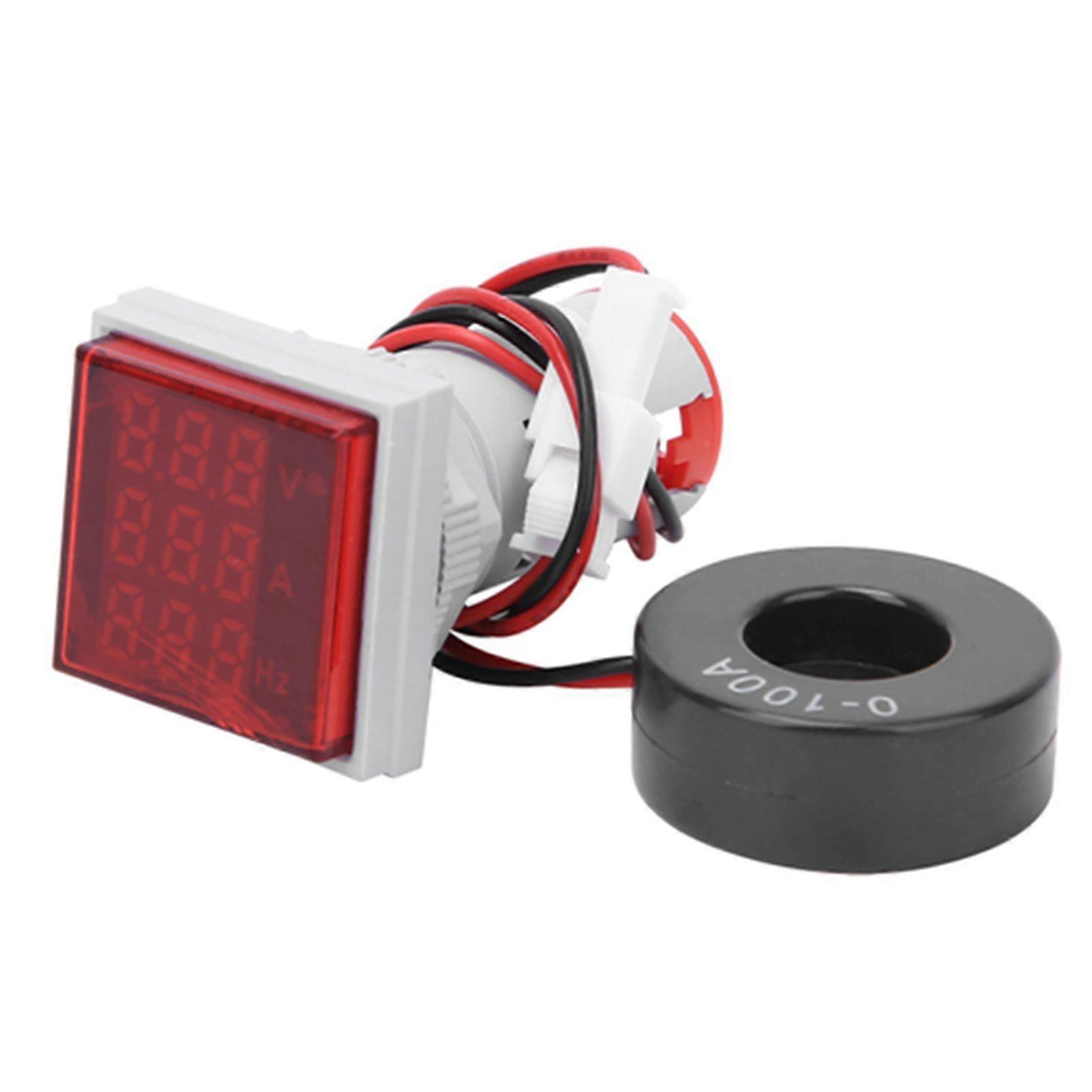 Multifunction Digital Meter Square 3-Digit Display AC Voltage Current Hertz TesterRed