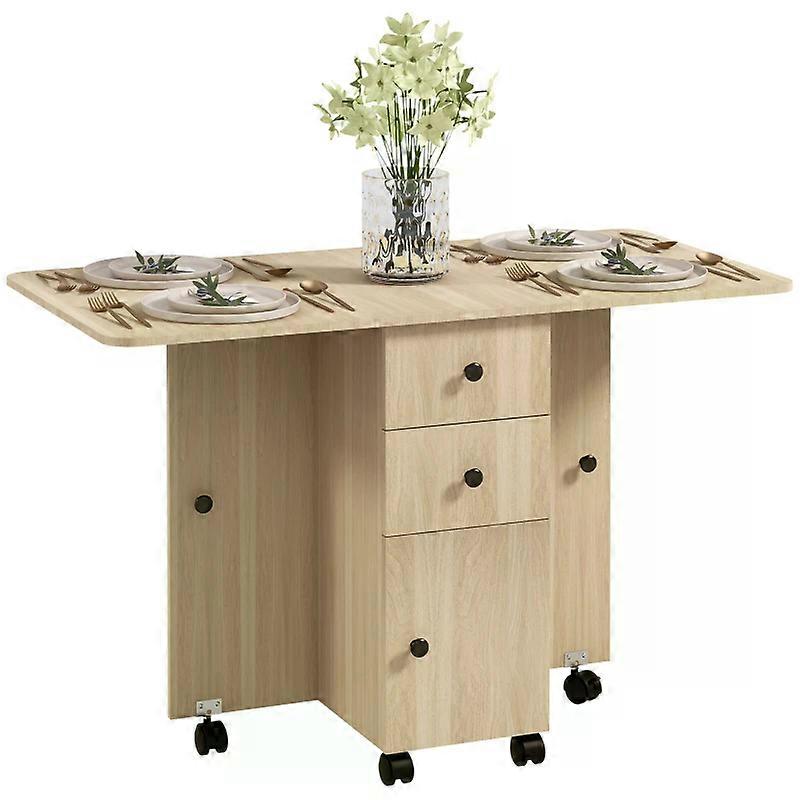 Multi-Storage Folding Table with 6 Wheels and 2 Drawers