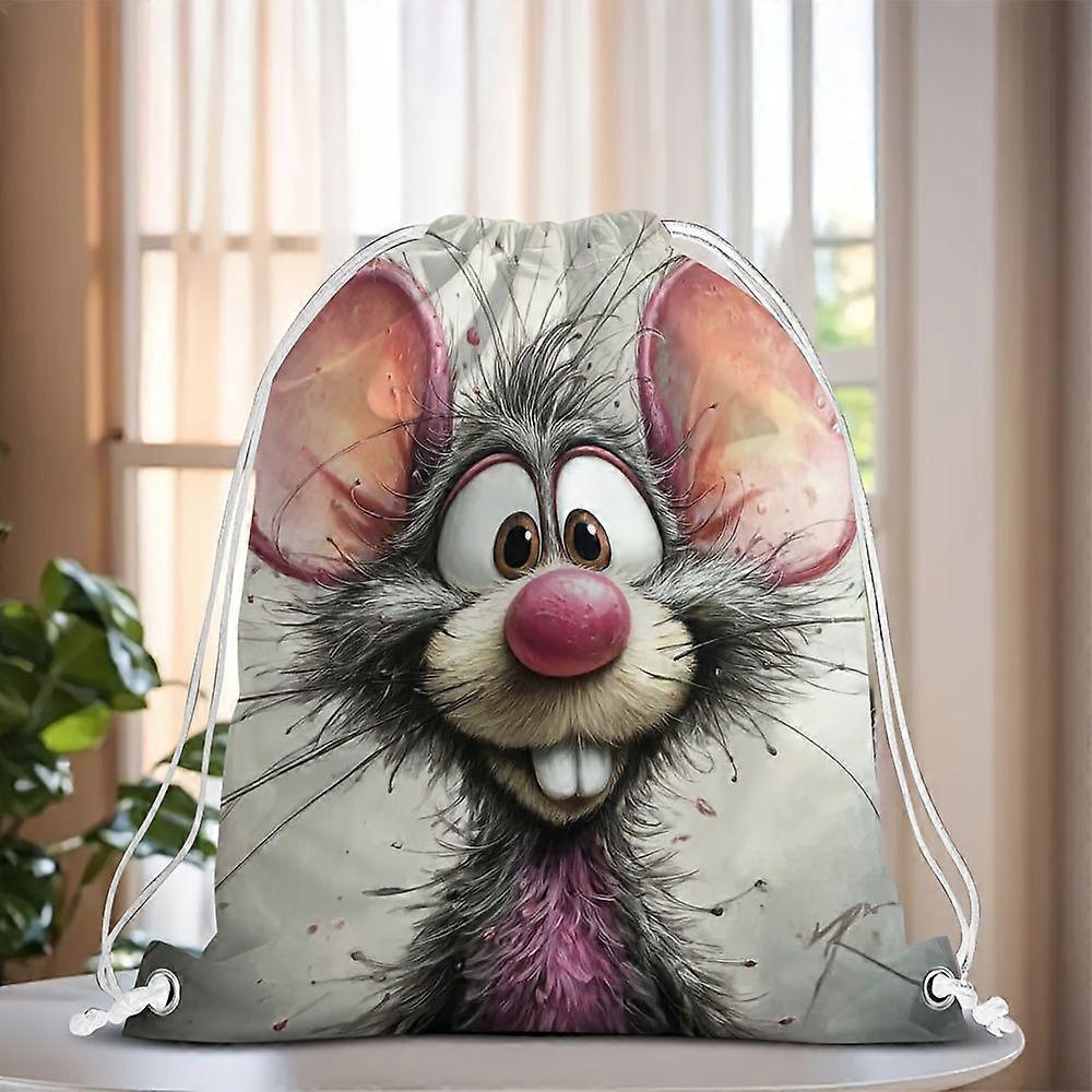 1pc Cheerful Mouse Face 2D Flat Print Drawstring Backpack - Soft-Shell Durable Fabric with Adjustable Drawstring & Pract-Gqazw