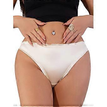 Women Low Rise Silky Satin Ruched Seamless Thong Panties Champagne Color S
