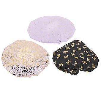 Women Bath Hats Waterproof Shower Caps for Shower Use 3Pcs Assorted Color
