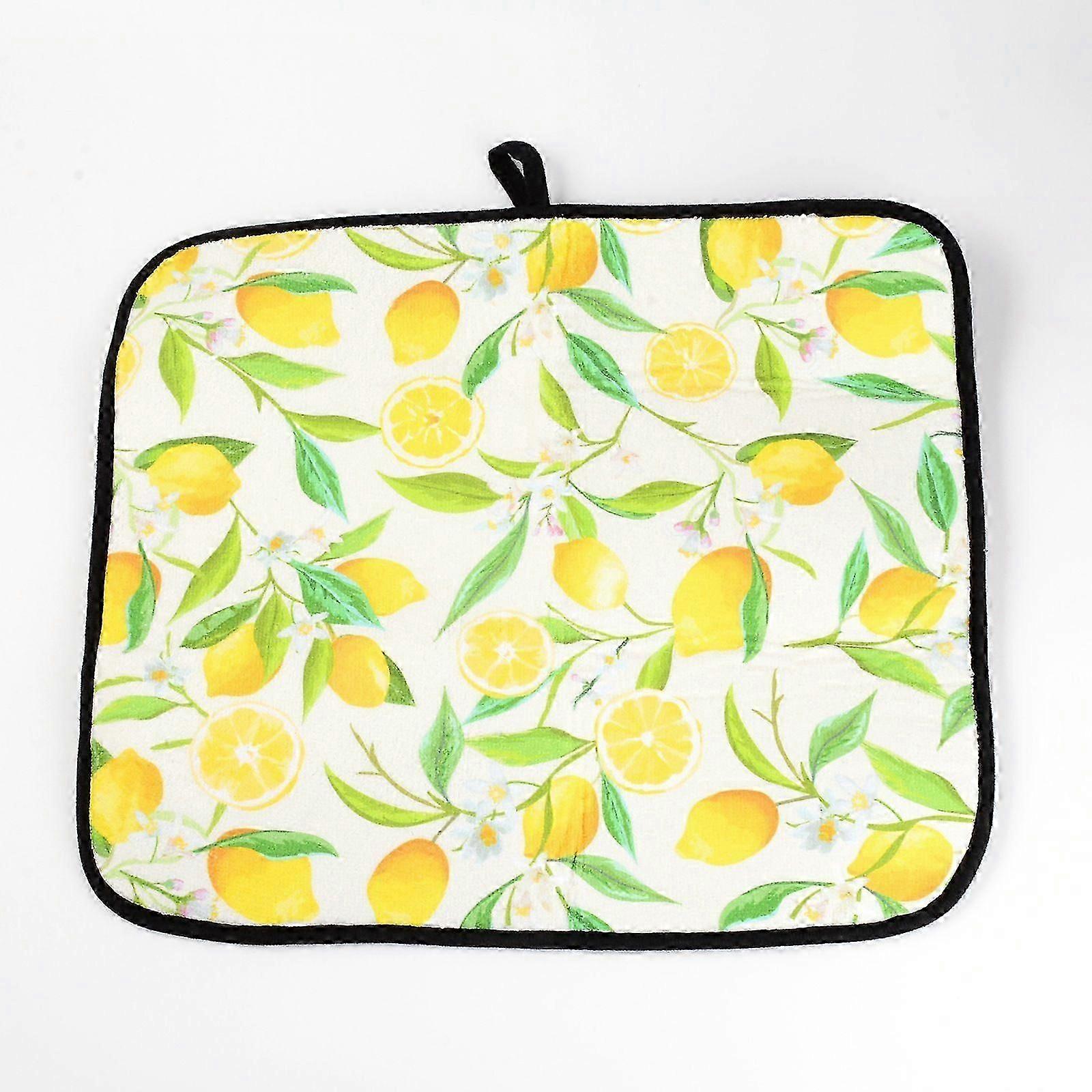 Lemon Reversible Dish Drainer Mat Absorbent Kitchen Counter Protector Heat Resistant
