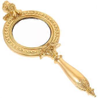 Resin Hand Mirror Golden Makeup Mirror for Daily Use 2Pcs Portable Handheld