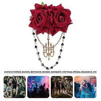 Broche Rosa Gótica para Decoração, 1 peça, Estilo Escuro, com Borla, Alfinete de Seio