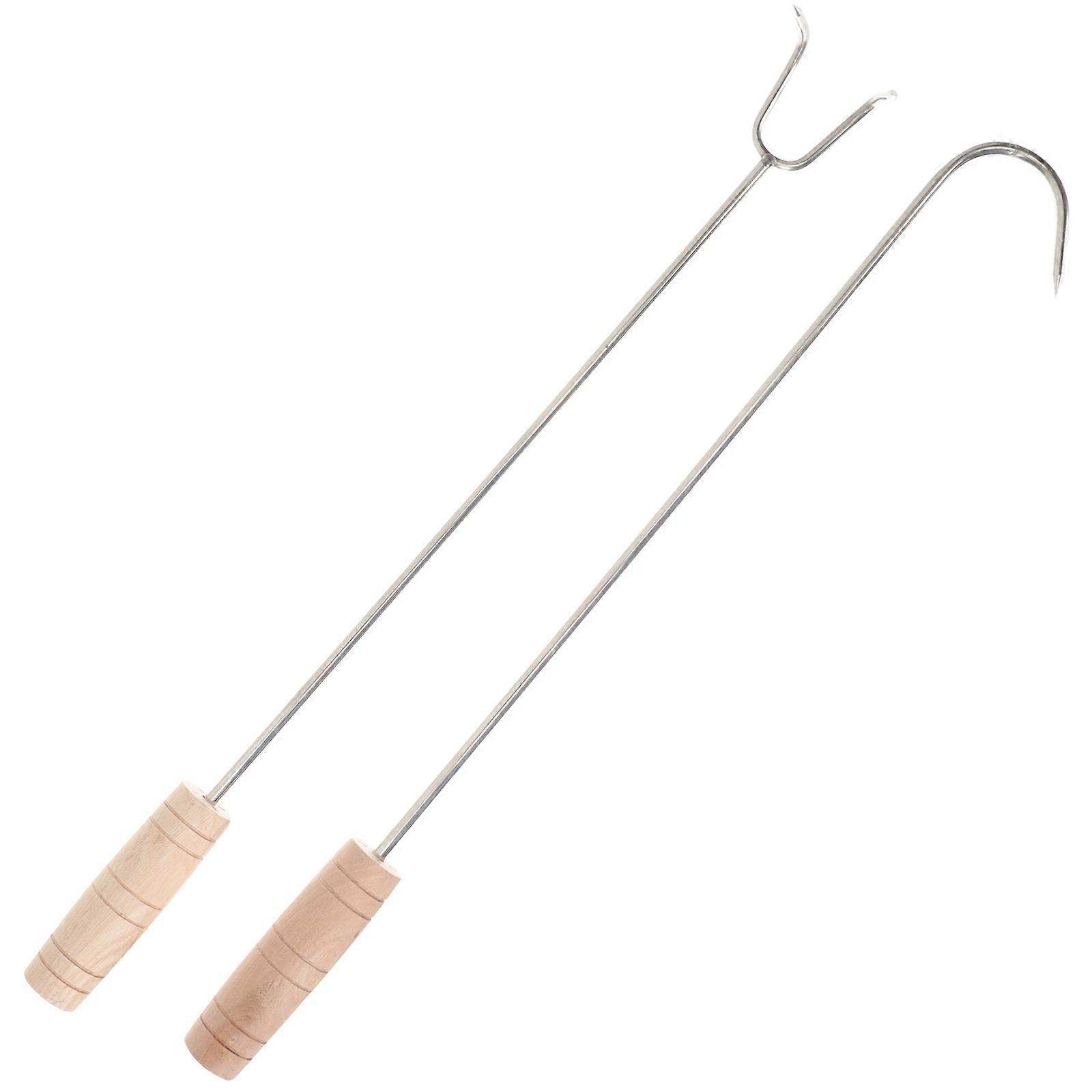 Sturdy Wood Handle Meat Hook for Kitchen 2Pcs Multi-Function Barbecue Hook