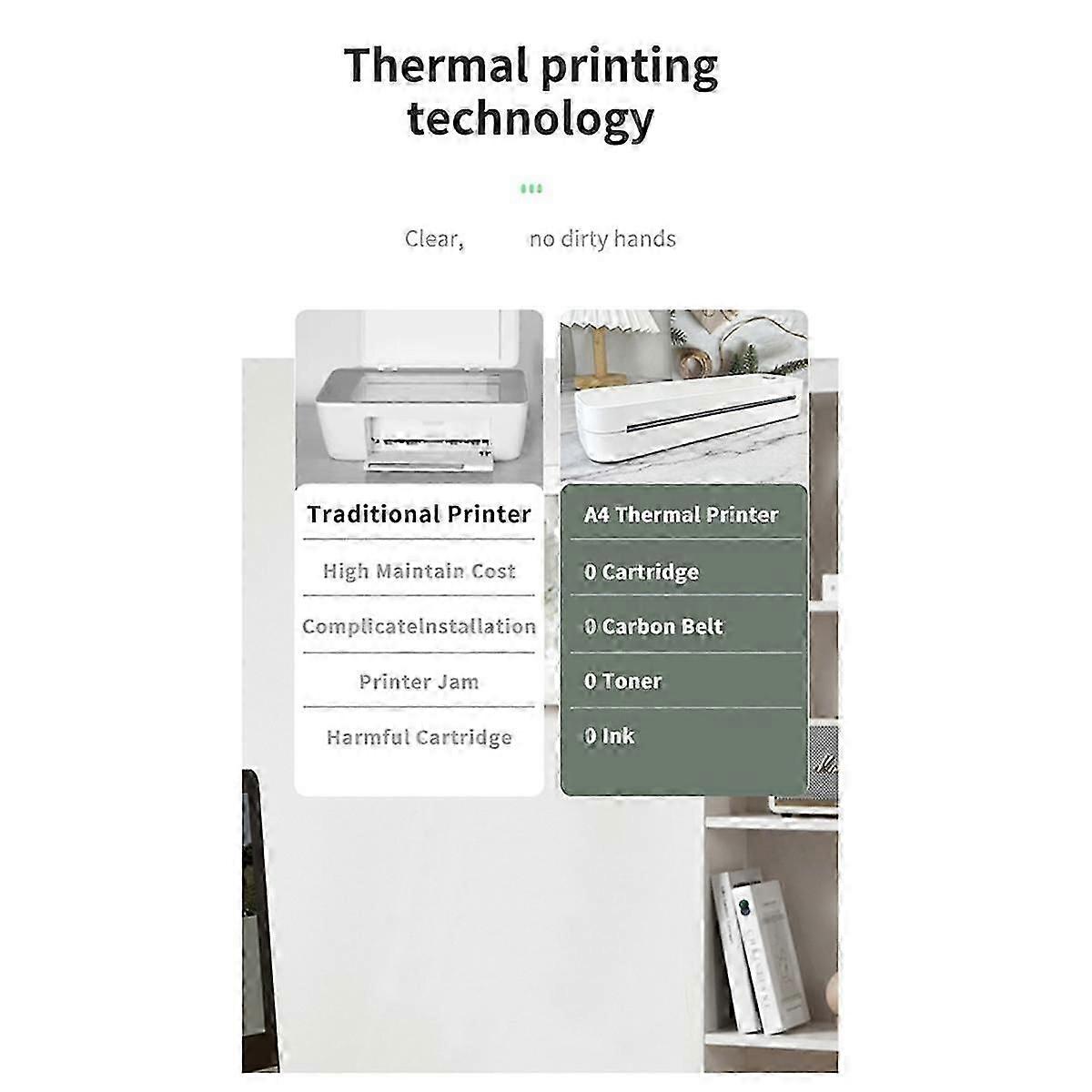 A4 Thermal Printer Bluetooth Pocket Photo Document Printer 203dpi Printing Wireless Inkless Thermal Printer